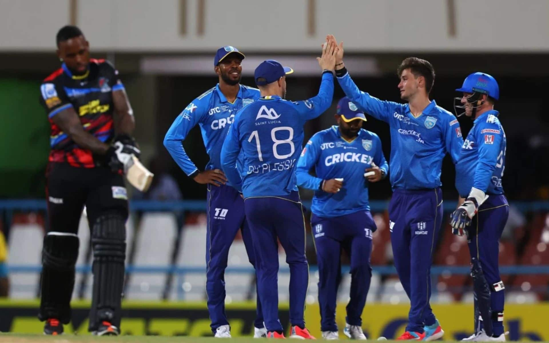 St Lucia Kings players celebrating a wicket (x.com)