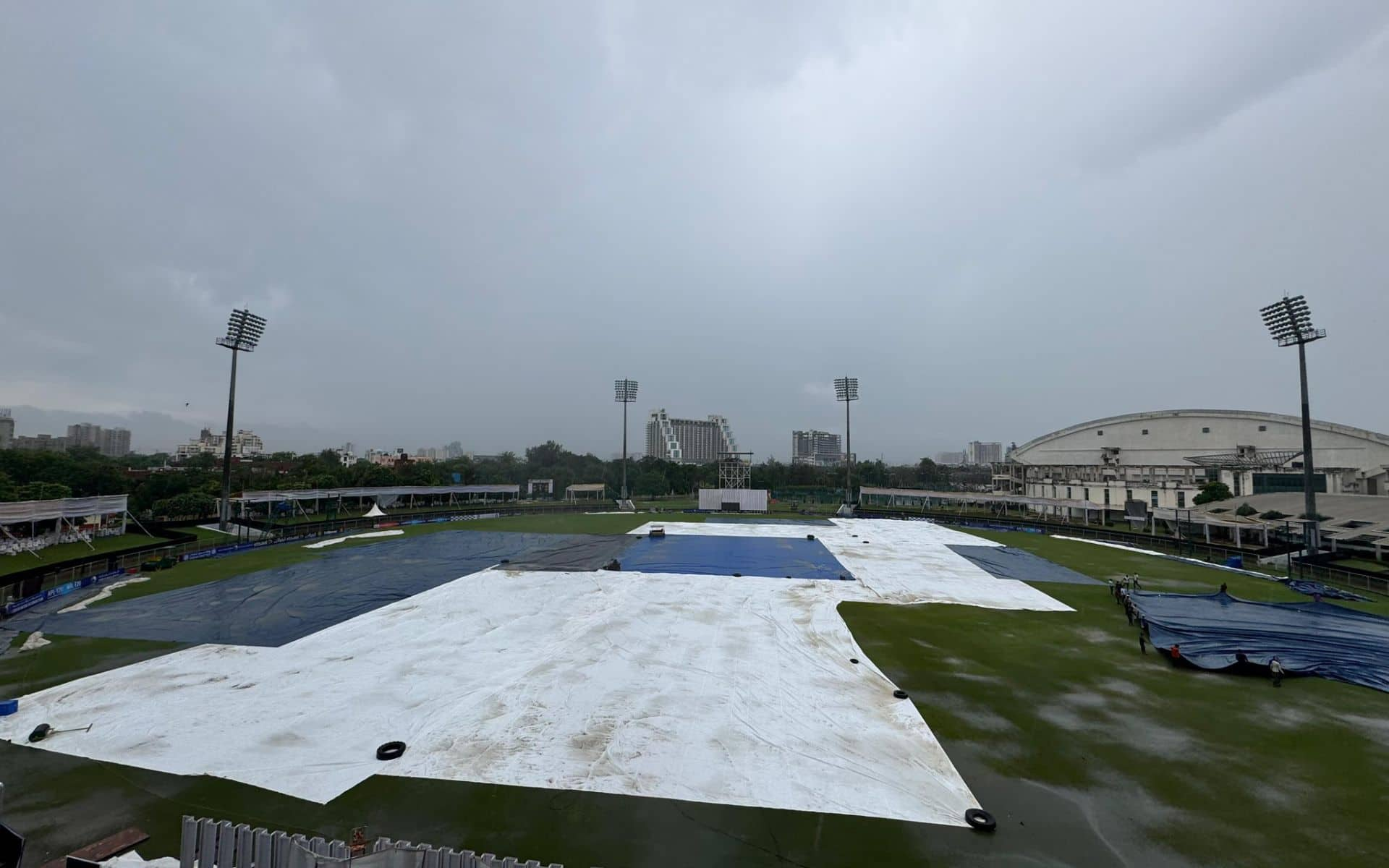 Covers in place at the Greater Noida Stadium (X.com)