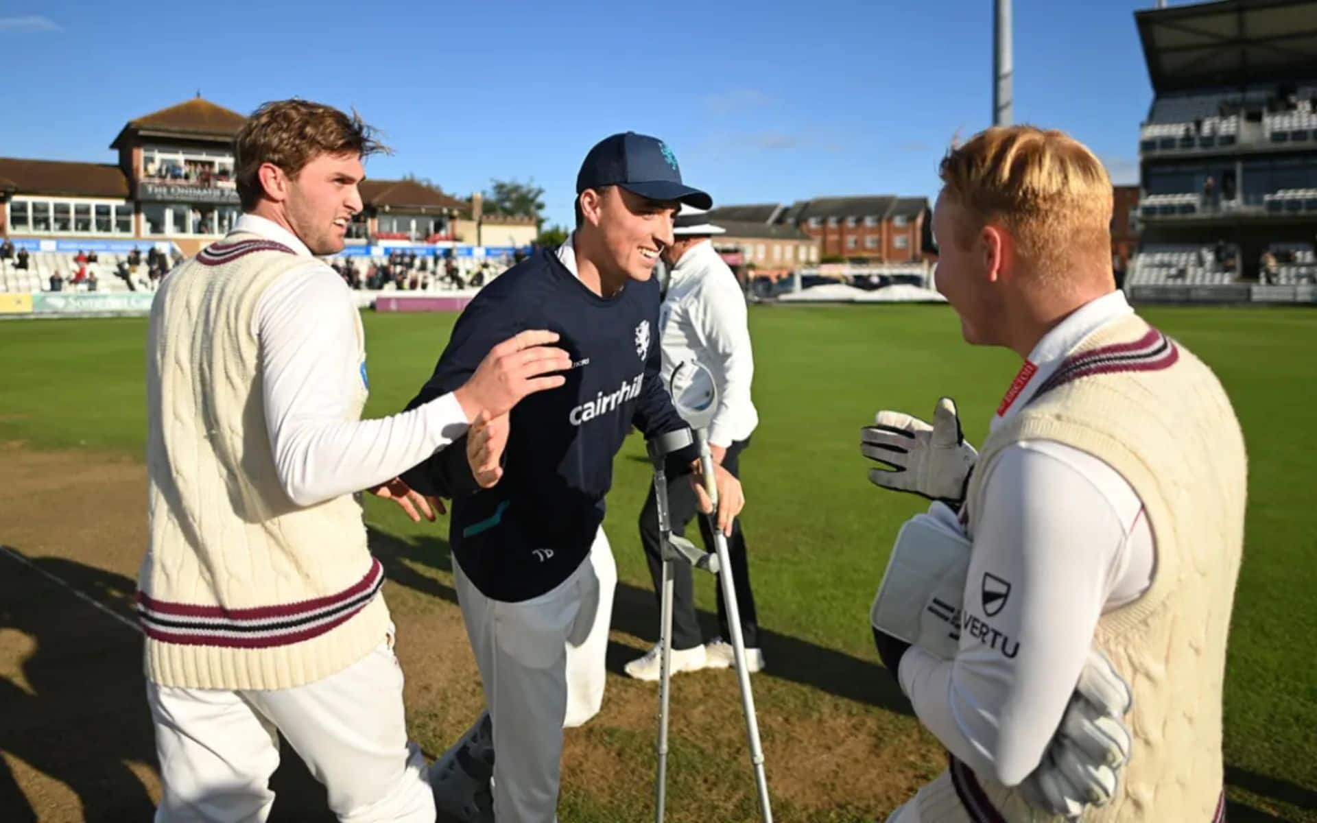 Tom Banton joins celebration in crutches (X)