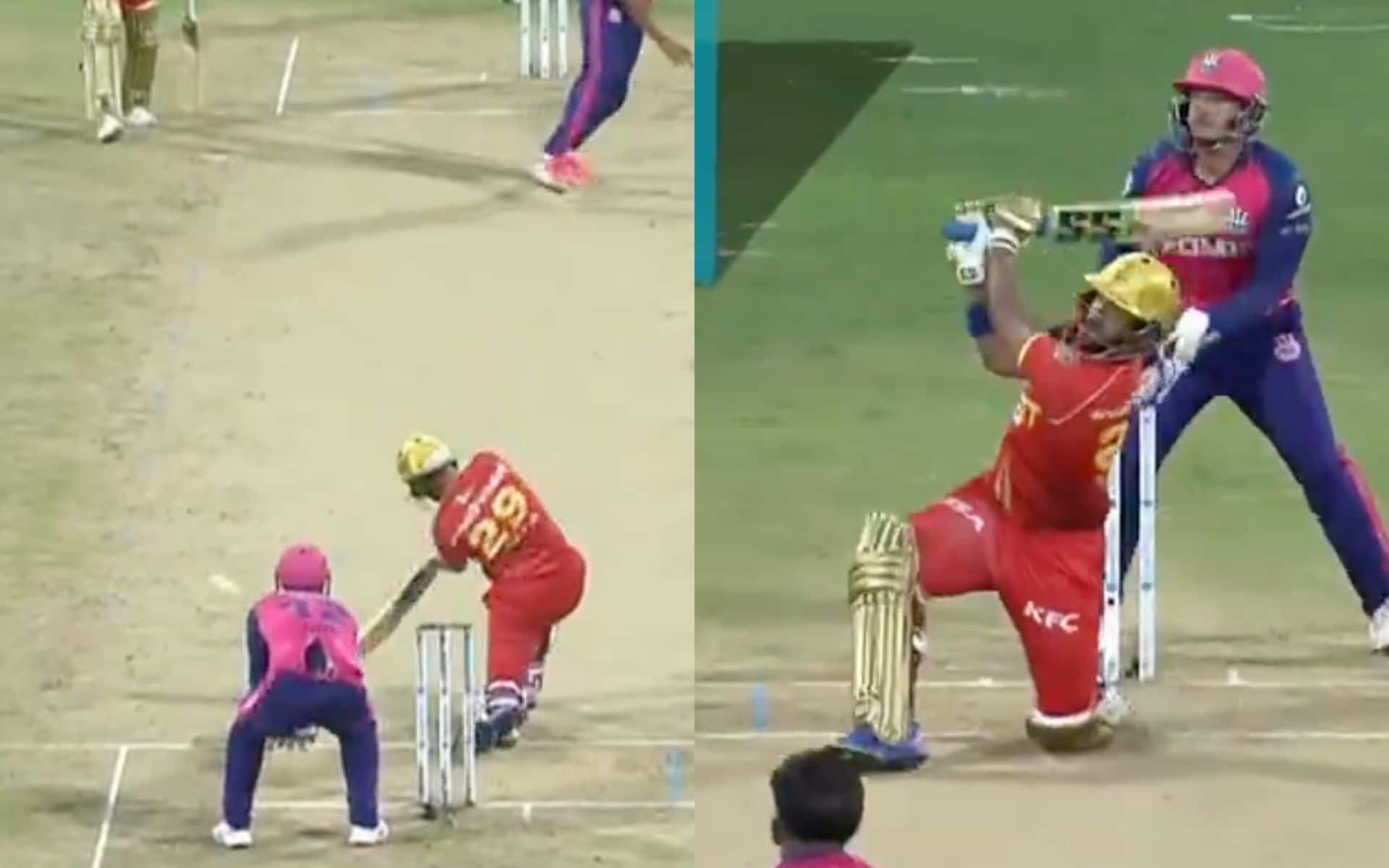 Nicholas Pooran smashed Maheesh Theekshana for a six a boundary in the 15th match of the CPL 2024 [X]