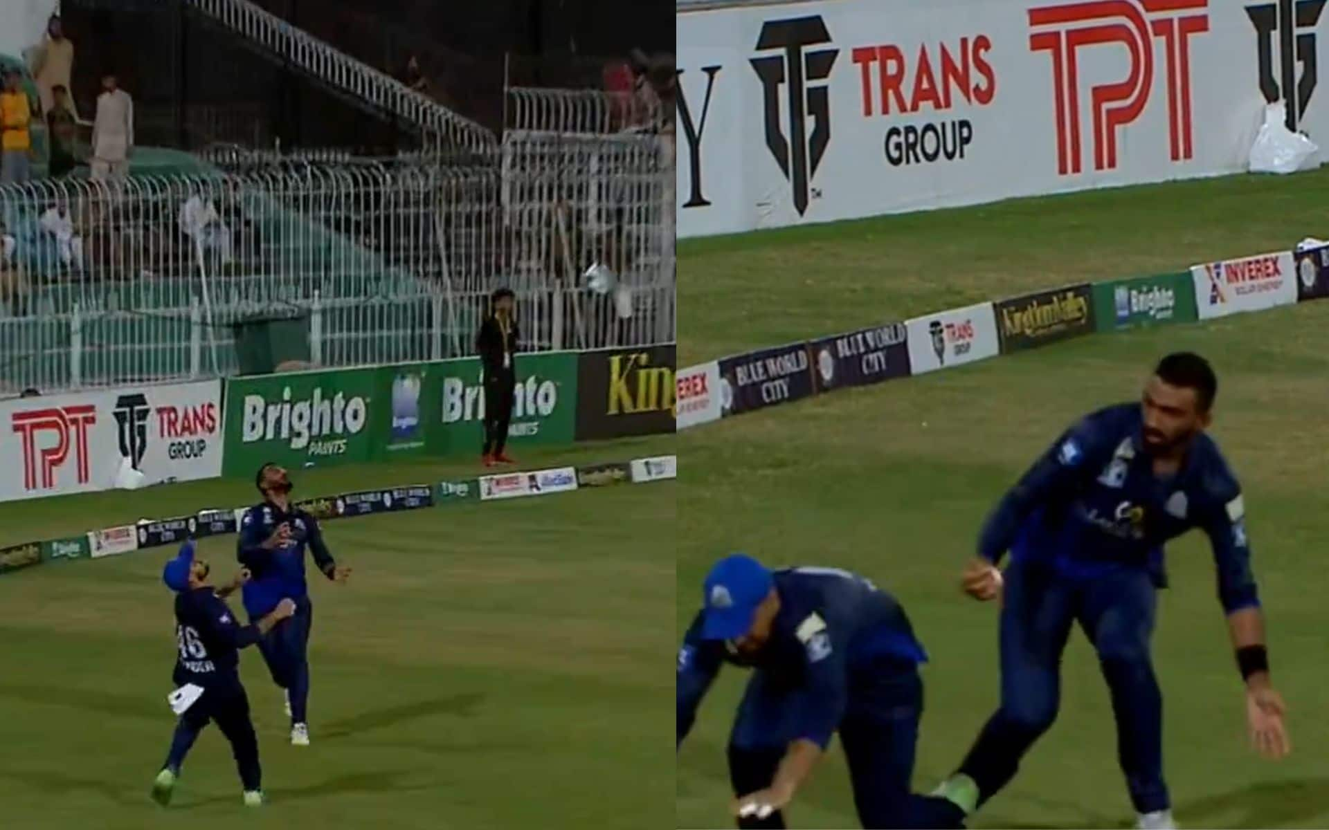 Usama Mir and Haider Ali collide while taking Saud Shakeel's catch (X.com)