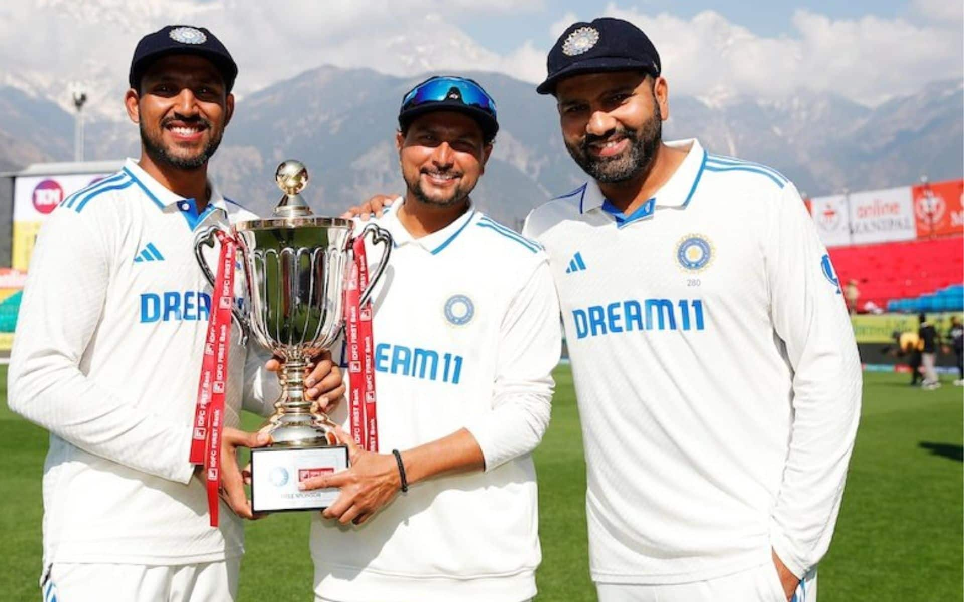 Dhruv Jurel with Rohit Sharma and Kuldeep Yadav (X)