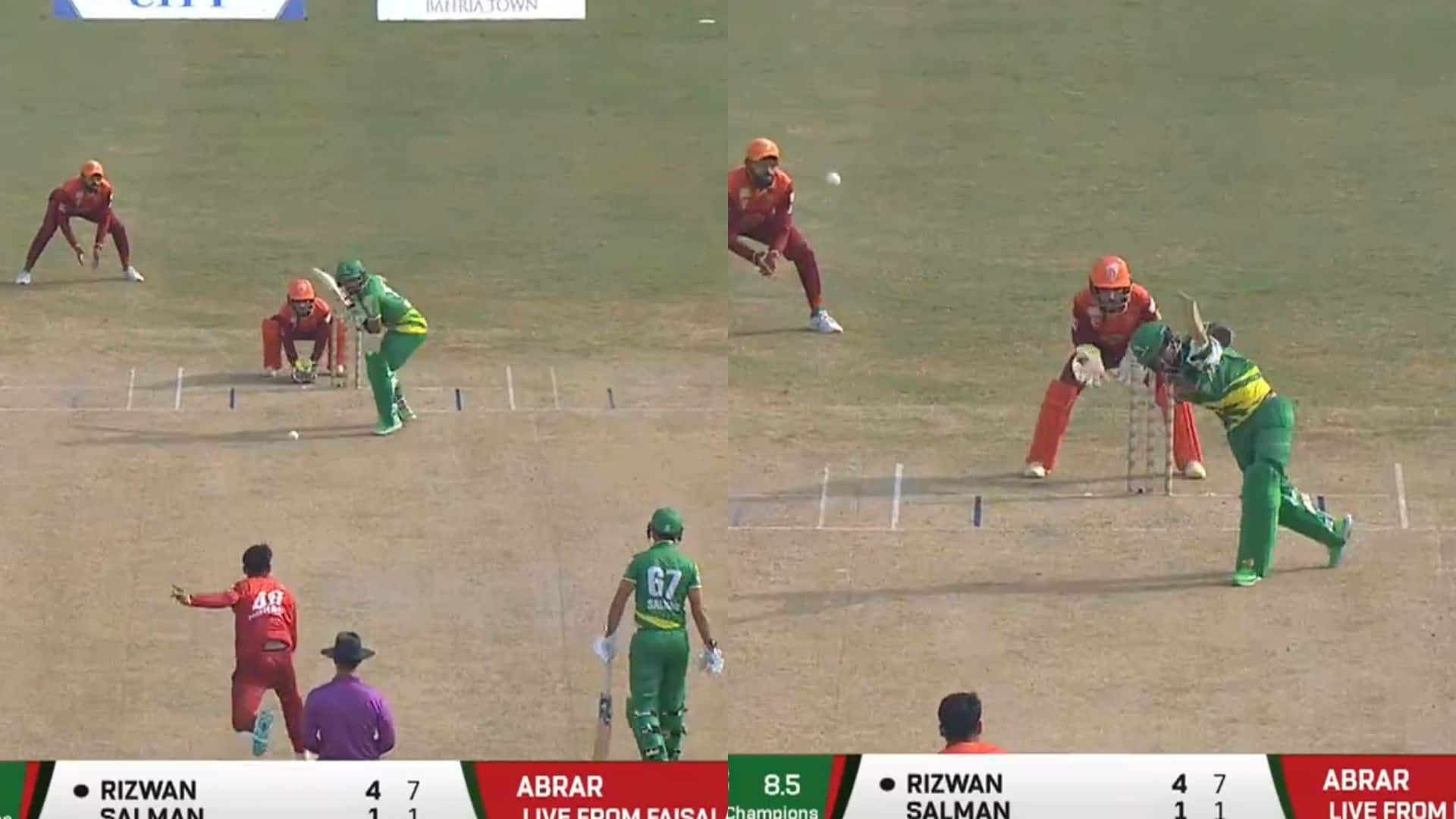 Babar Azam watches Rizwan's six from slips [X]