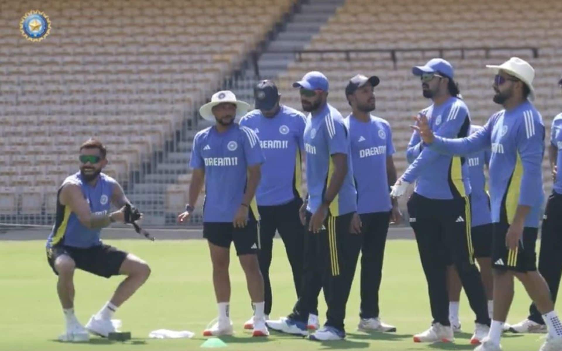 Virat Kohli and other Indian players during a fielding session at Chepauk (x.com)