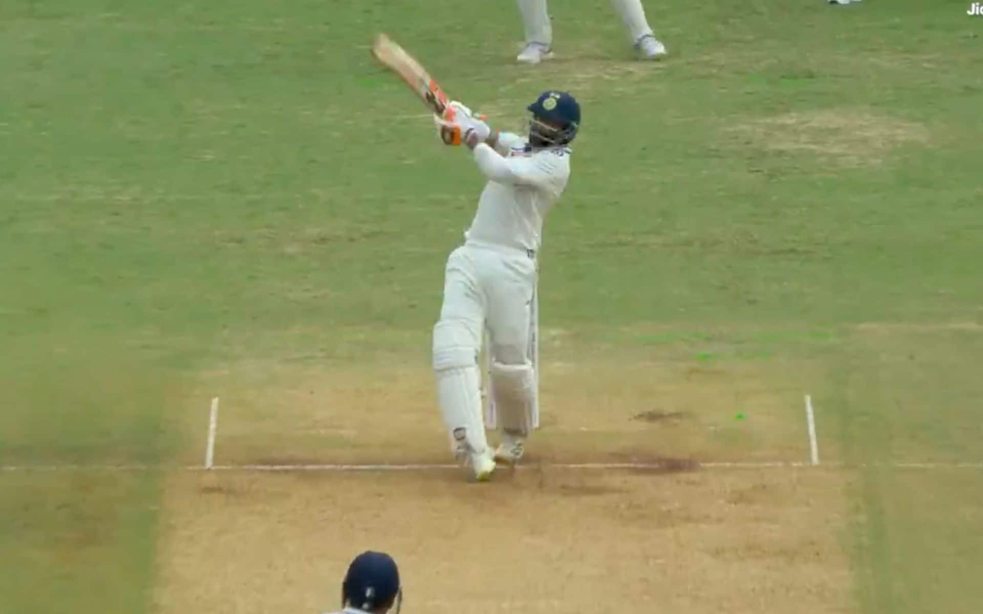 Ravindra Jadeja smashes Hasan Mahmud for a six [X]