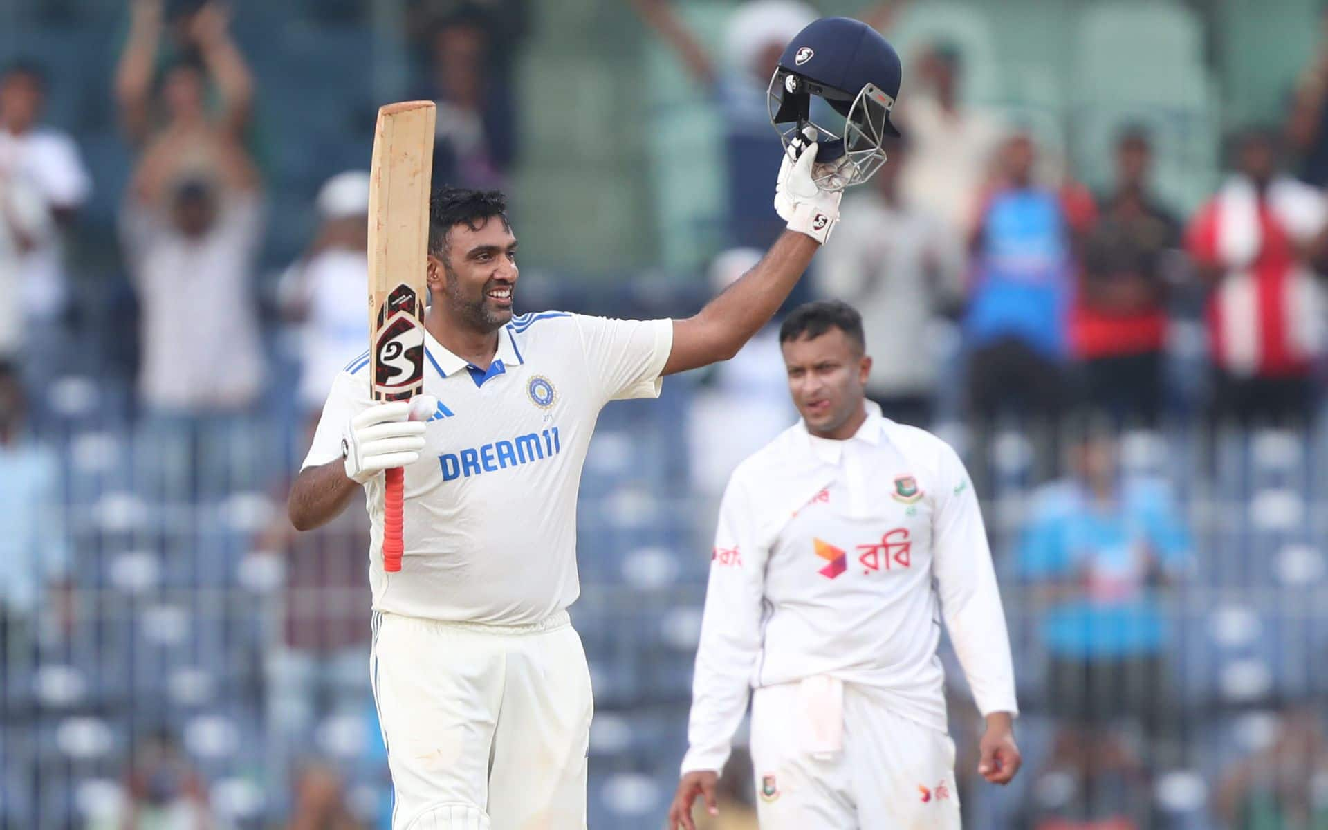 Ravichandran Ashwin after his Hundred on Day 1 of 1st Test [X]