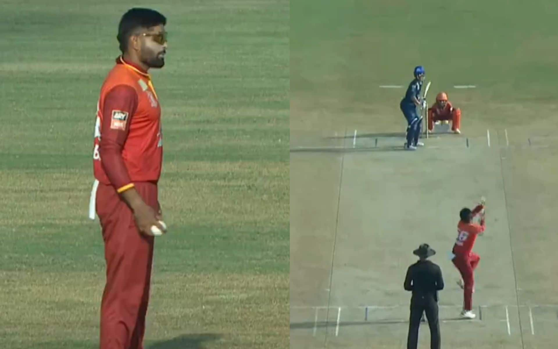 Babar Azam bowling in Pakistan's Champions Cup (X.com)