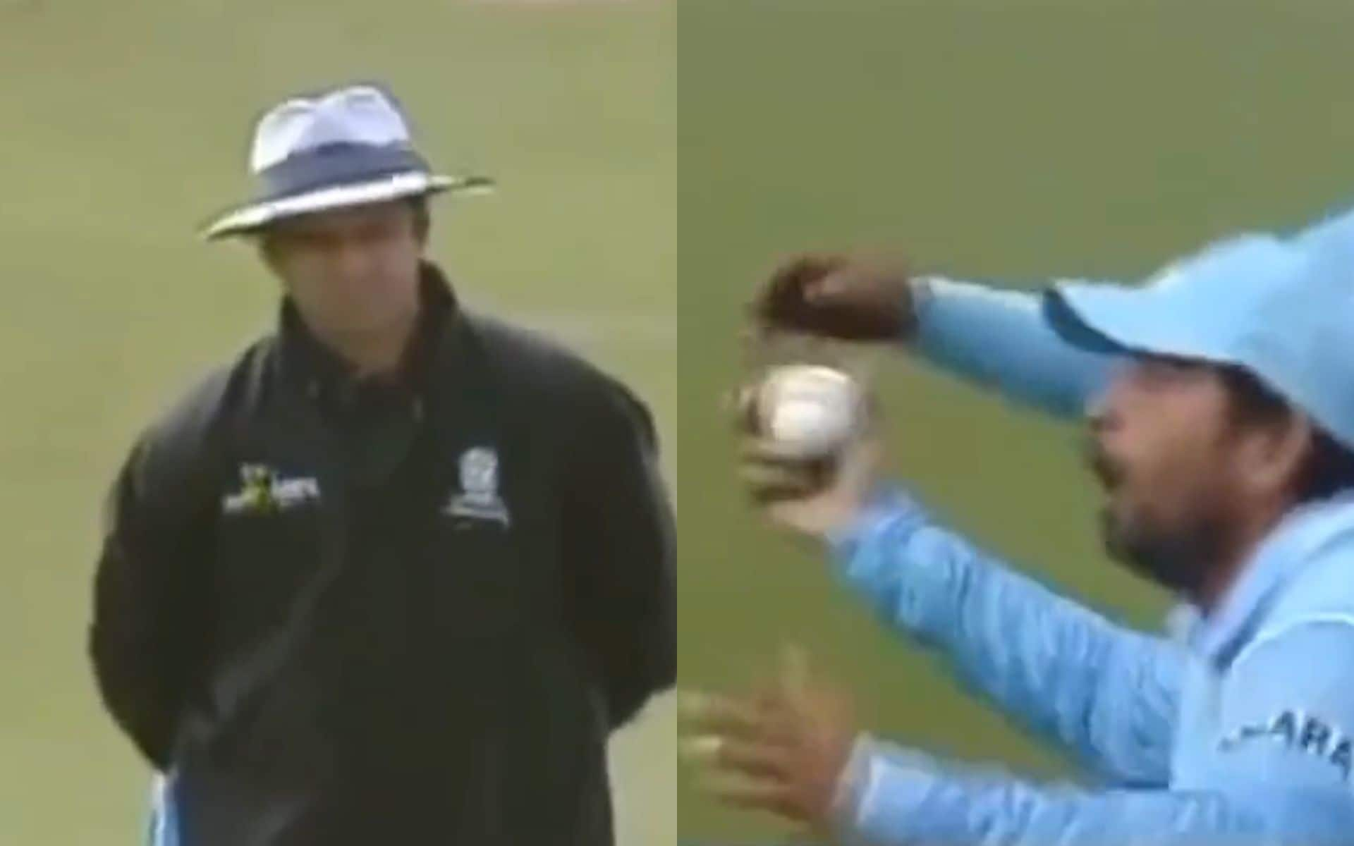 Umpire Aleem Dar (R) and AB de Villiers (L) [Youtube]