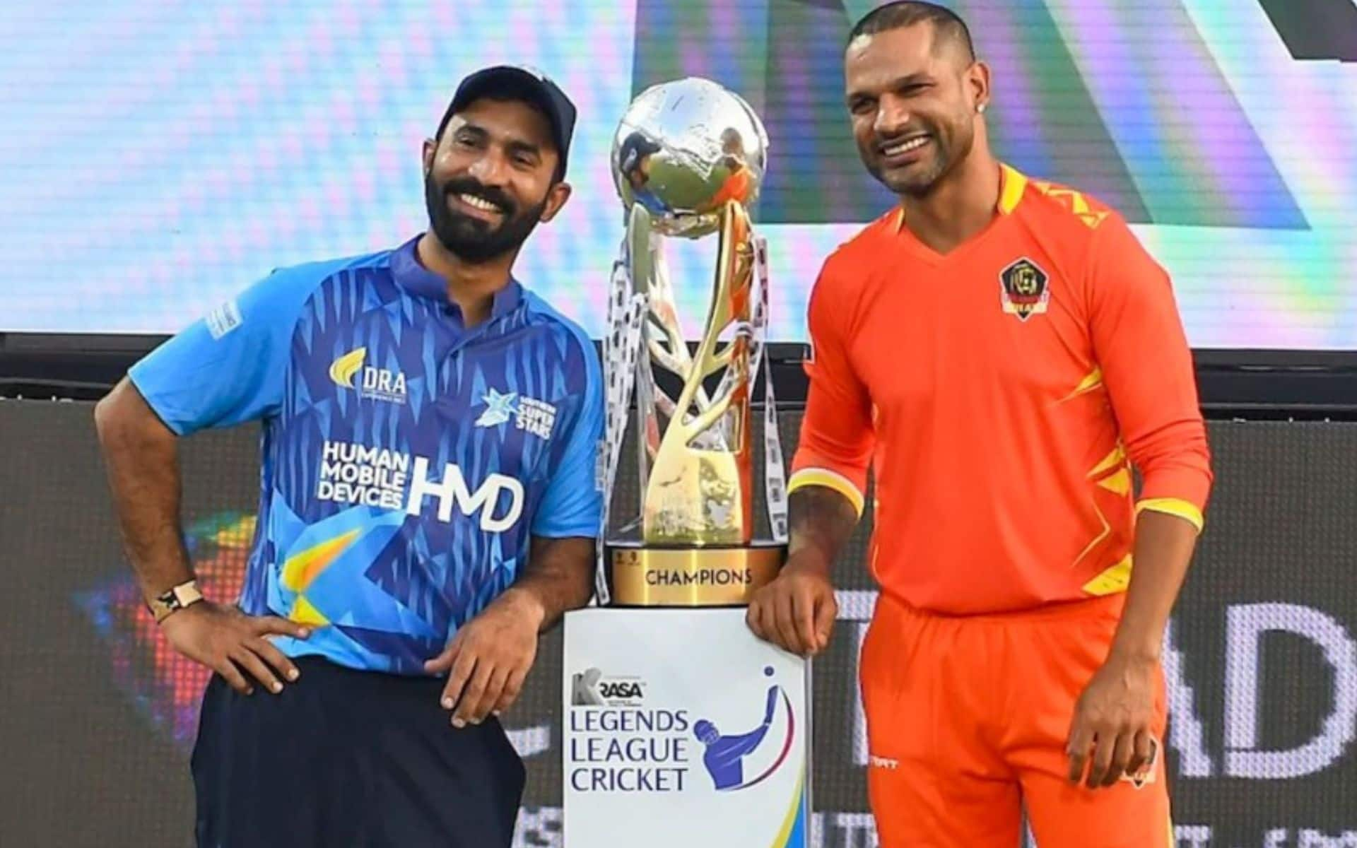 Shikhar Dhawan with Dinesh Karthik before the launch of LLC 2024 (LLC)