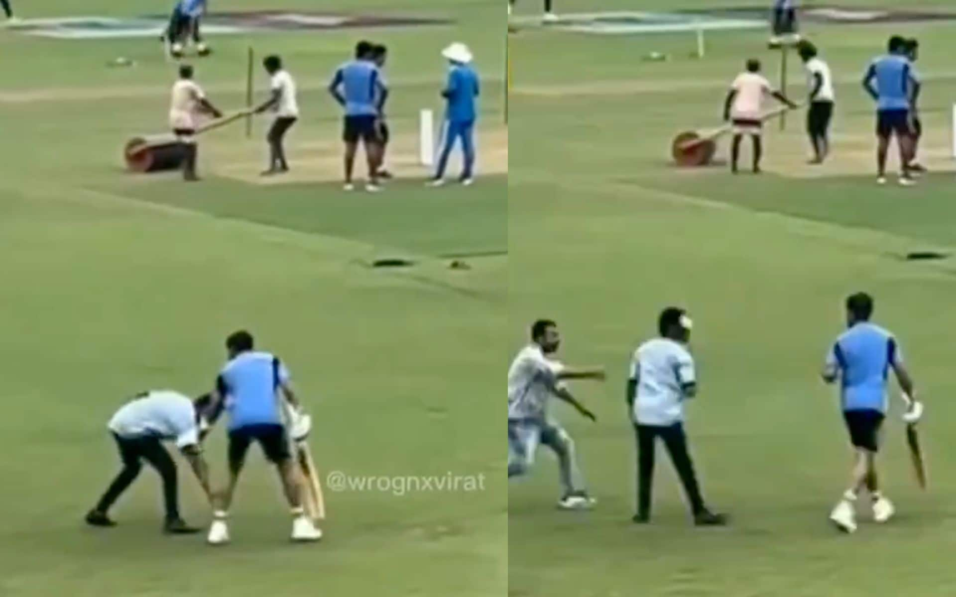 A groundsman touched Kohli's feet in Kanpur [Source: @wrognxvirat/X]