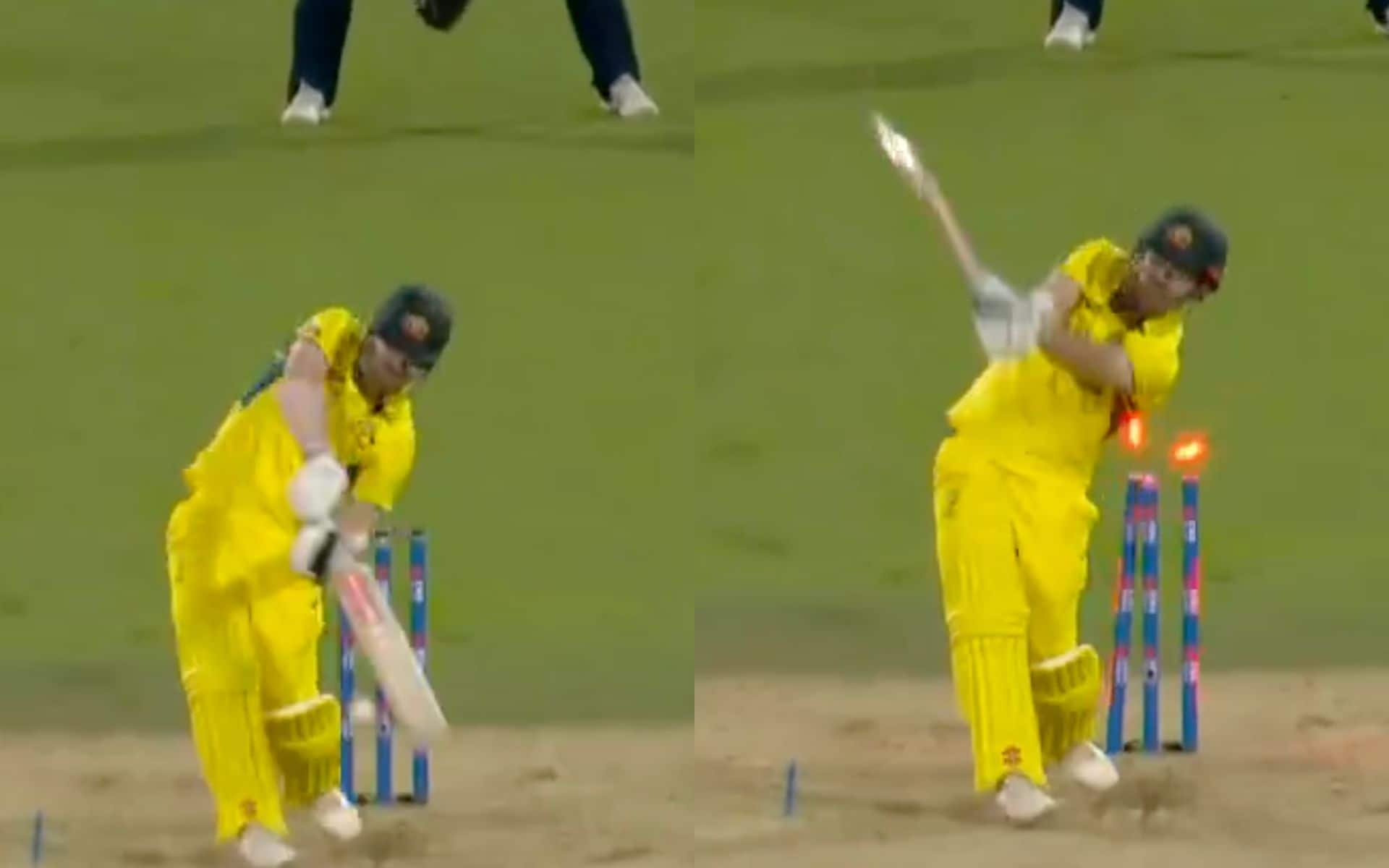 Travid Head was bowled by Brydon Carse in the 4th ENG vs AUS ODI [Screen grab from @englandcricket/x.com]