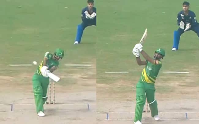 Fakhar Zaman smashes huge six [Source: @championscuppcb/X.com]