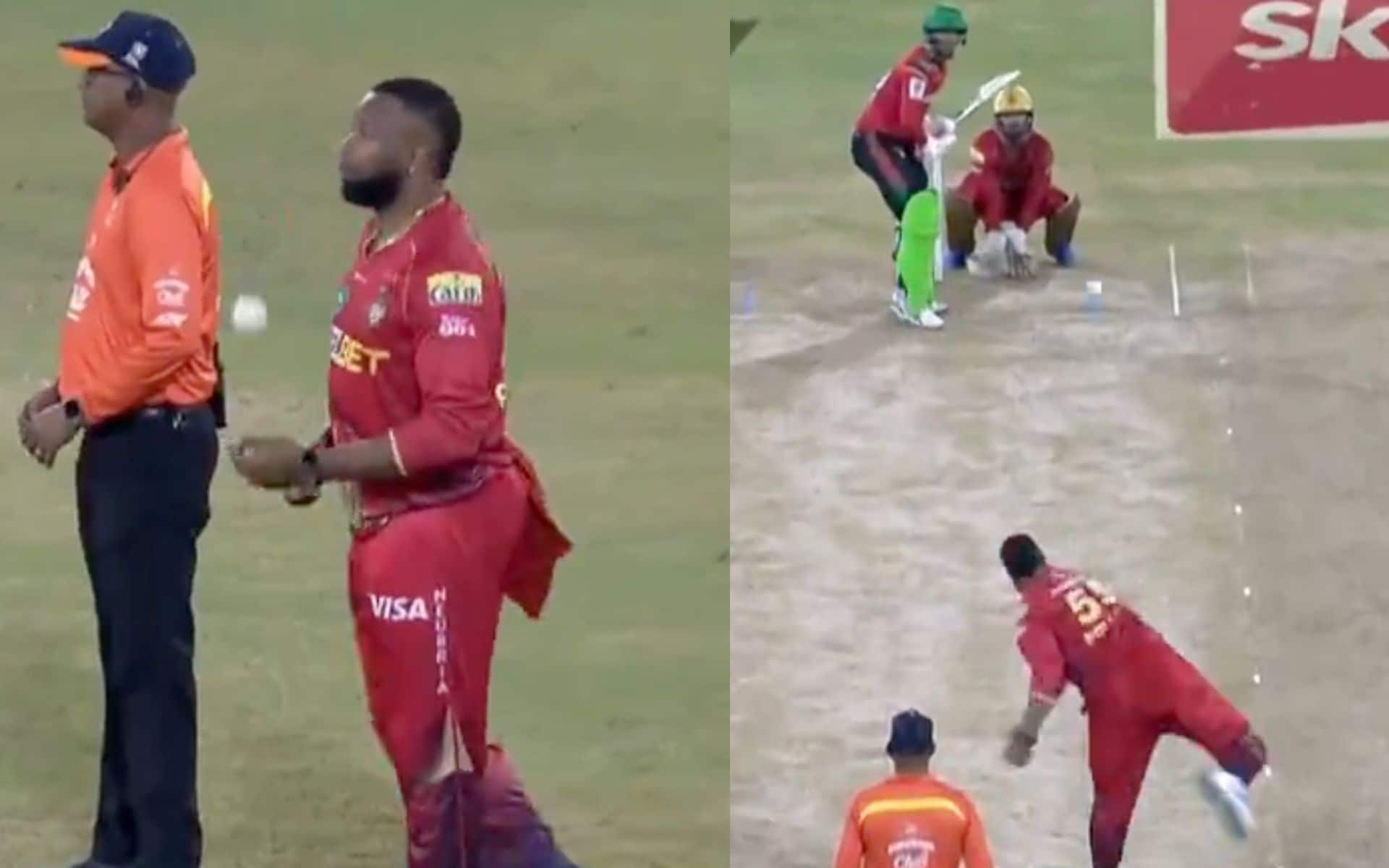 Kieron Pollard was seen bowling off-spin during the 30th match of CPL 2024 [Screen grab from @cricket543210/x.com]