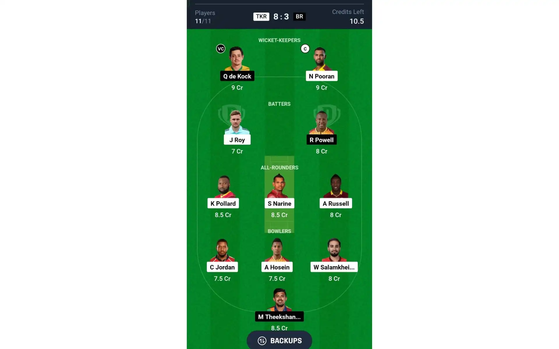 TKR vs BR, CPL 2024: Dream11 Team 2 [Source: @Dream11 App]
