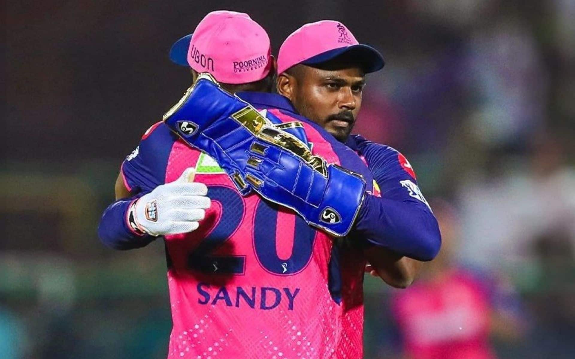 Sanju Samson with Sandeep Sharma (Source: @ImTanujSingh/X.com)