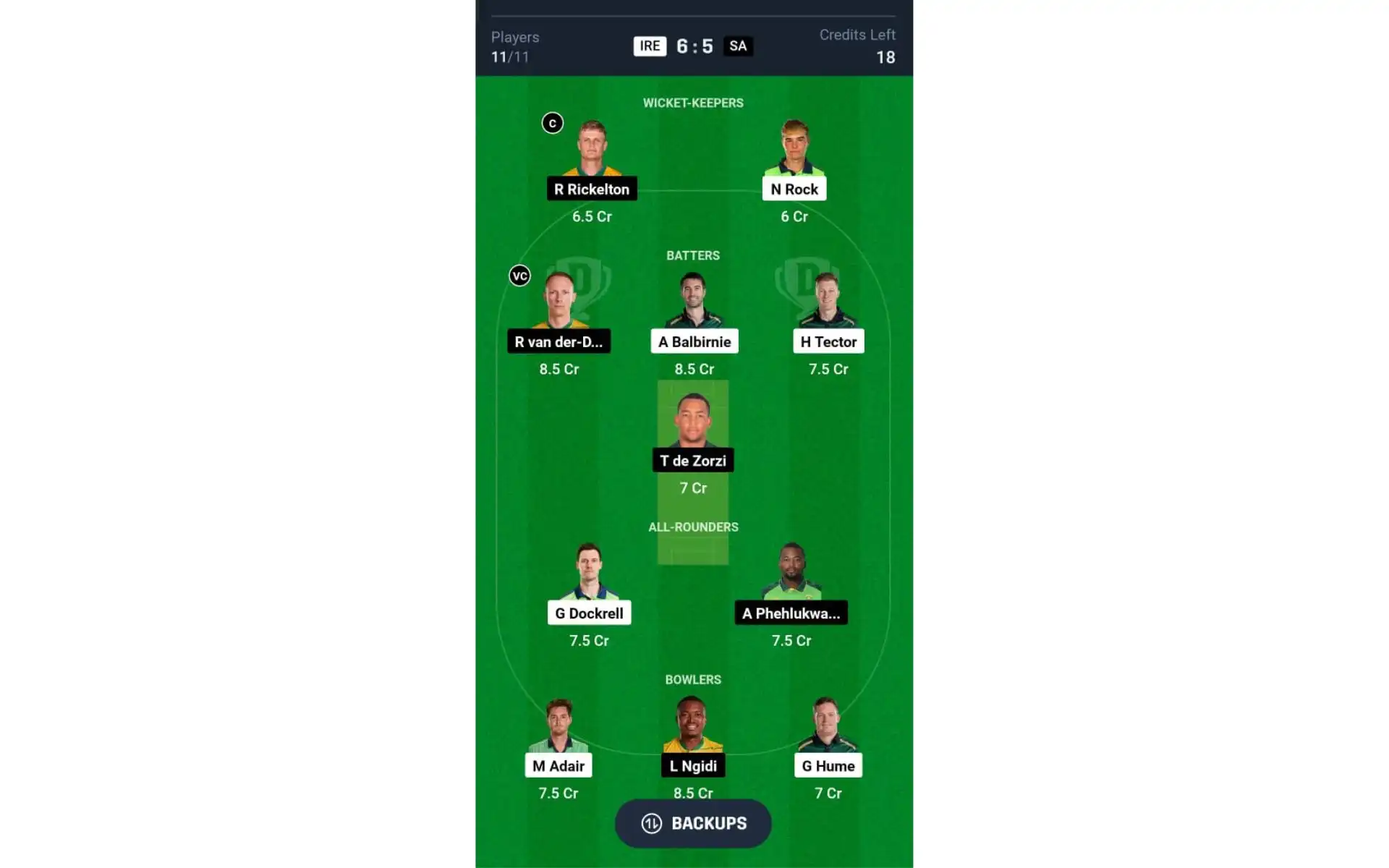 IRE vs SA, 1st ODI: Dream11 Team 1 [Source: @Dream11 App]