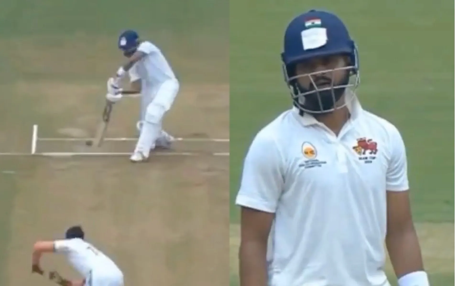 Shreyas Iyer's six against Mukesh Kumar (Screengrab@105of70Mumbai/X.com)
