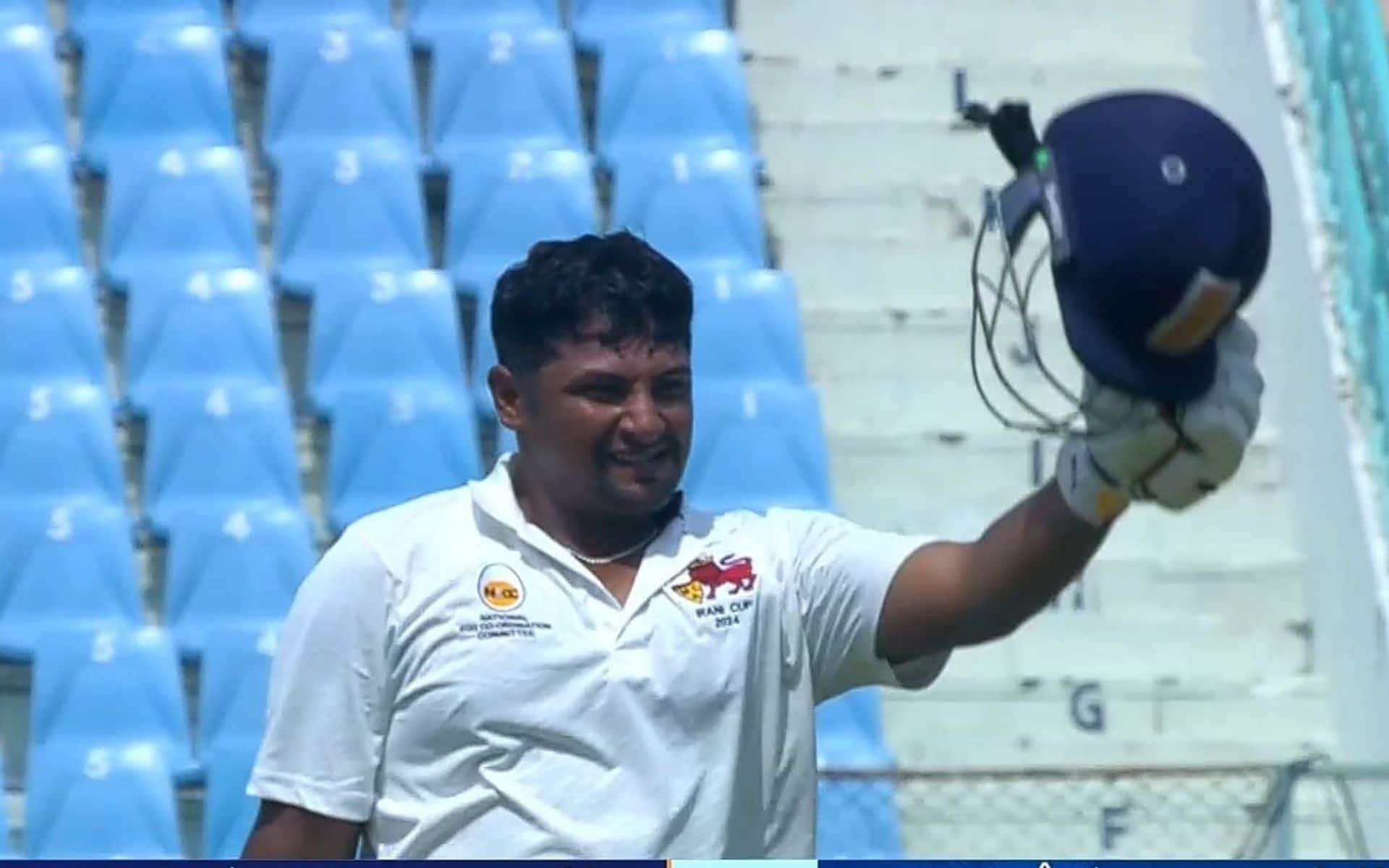 Sarfaraz Khan smashes first century in Irani Cup 2024 [Source: @RajHomelander/X.com]