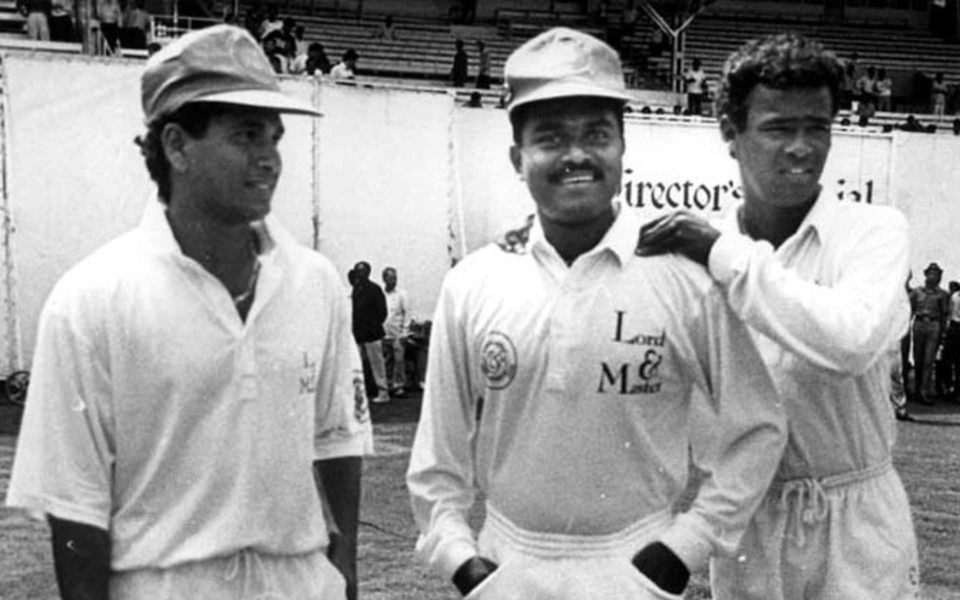 Pravin Amre alongside Sachin tendulkar & Vinod Kambli [Source: @pravin__amre/x.com]