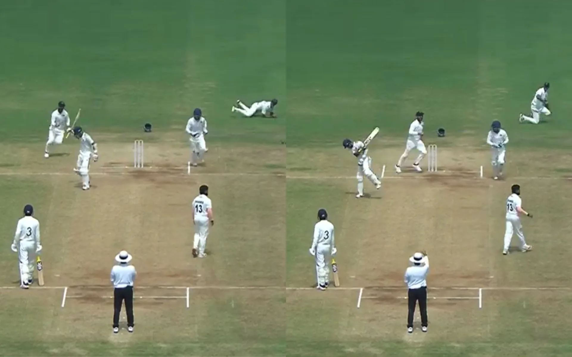 Abhimanyu Easwaran banged his bat against the surface after getting out [Source: Screengrab/@BCCIdomestic/x]
