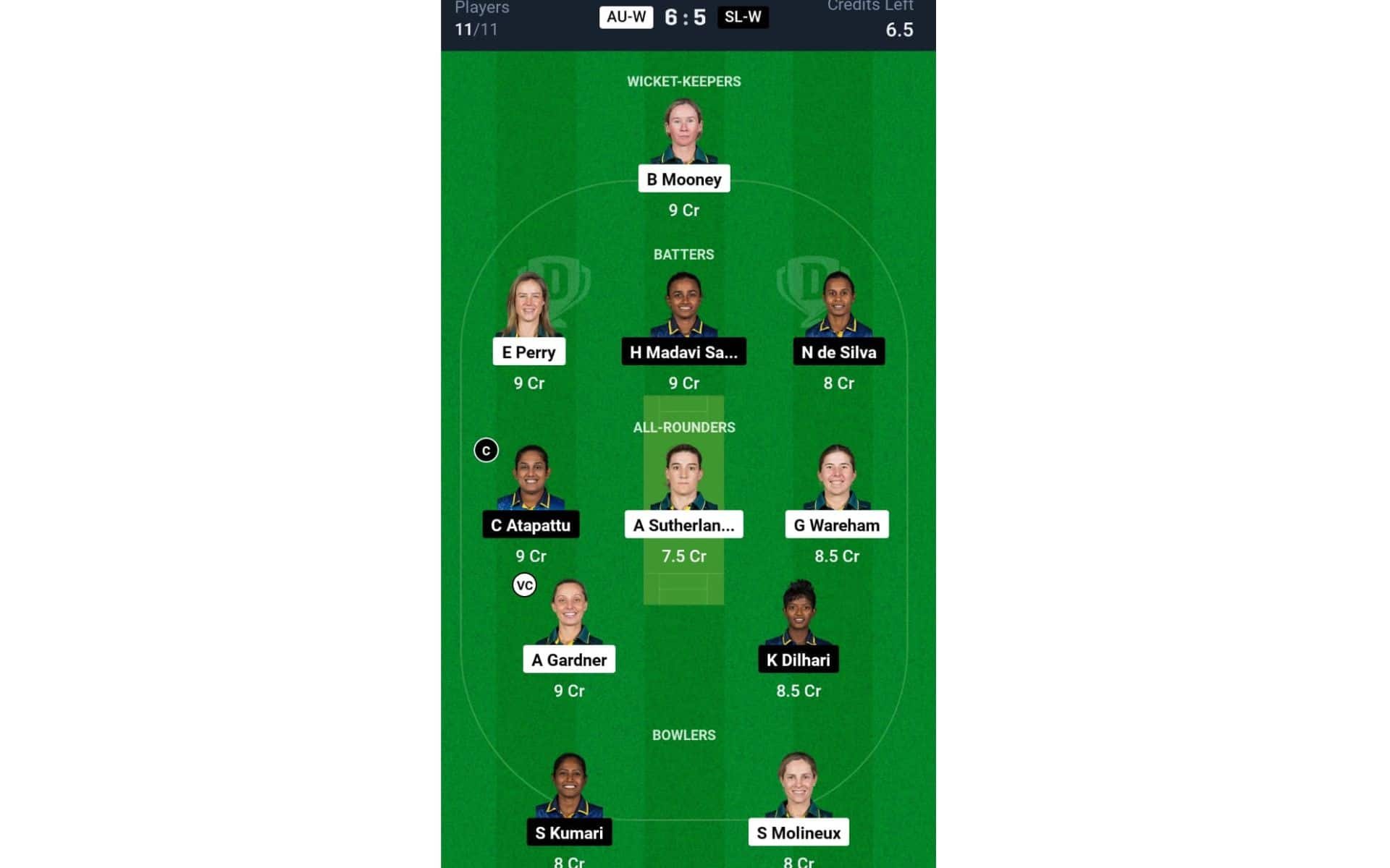 AU-W vs SL-W, Women's T20 World Cup 2024: Dream11 Team 2 [Source: @Dream11 App]