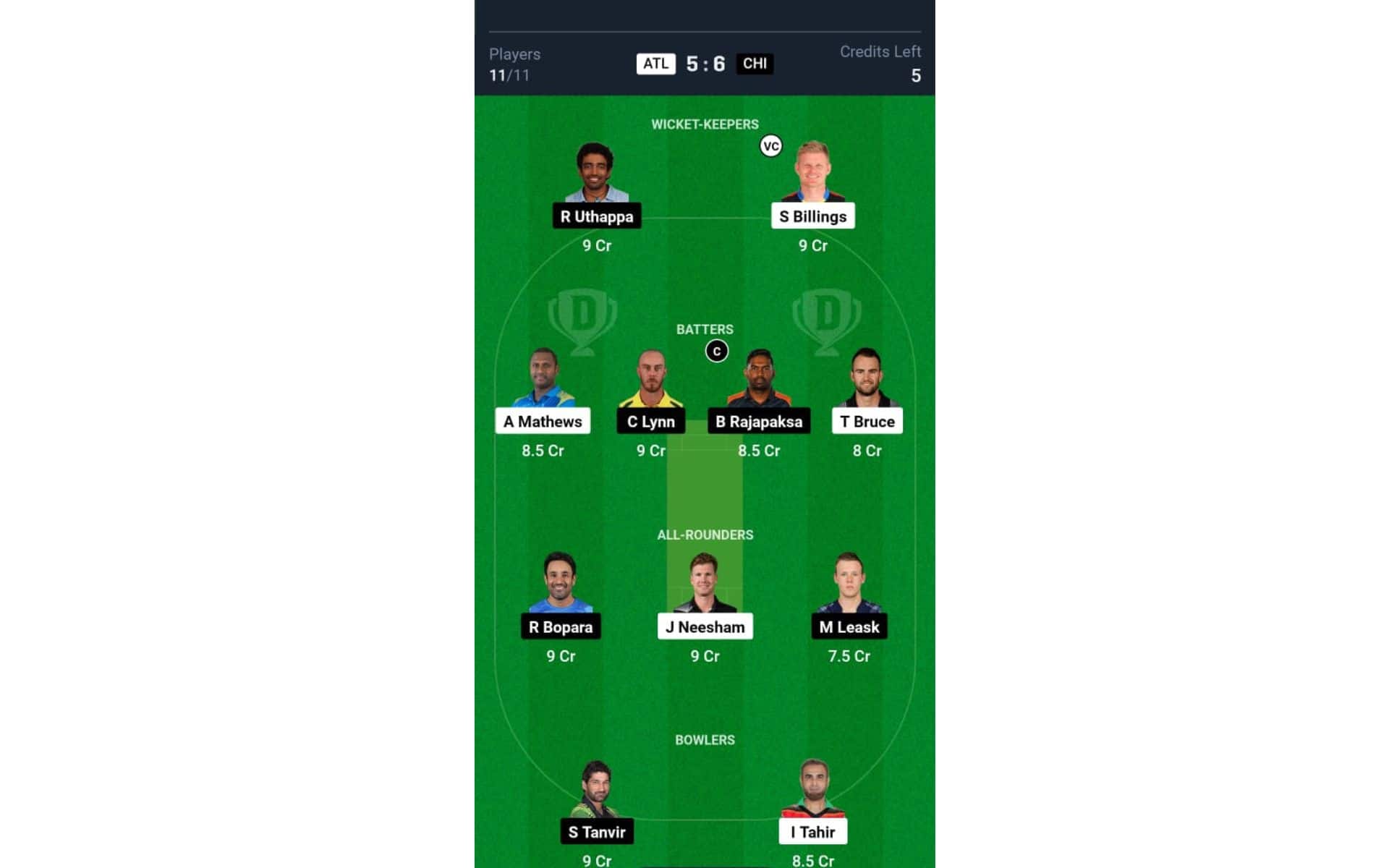 ATL vs CHI, NCL T10 2024: Dream11 Team 1 [Source: @Dream11 App]