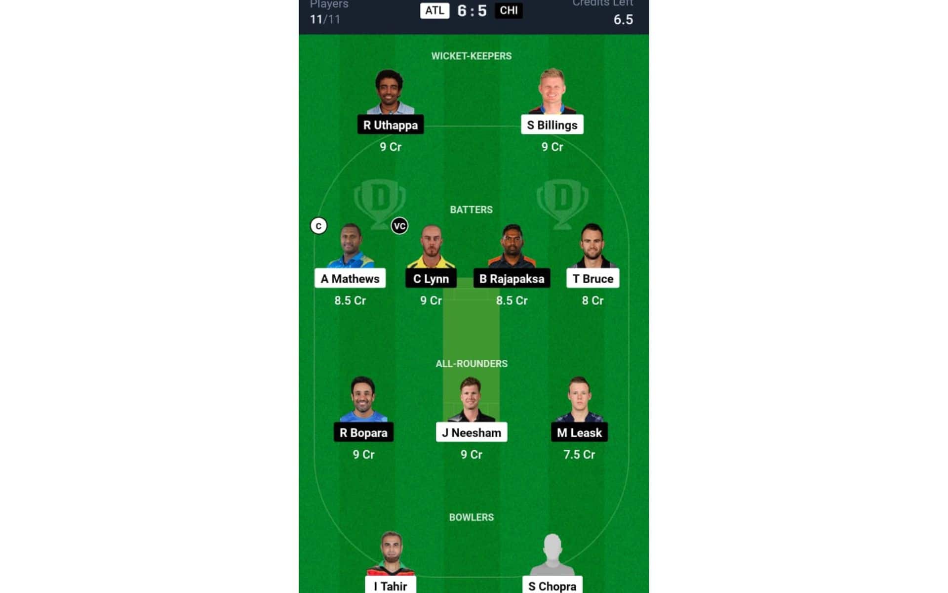 ATL vs CHI, NCL T10 2024: Dream11 Team 1 [Source: @Dream11 App]