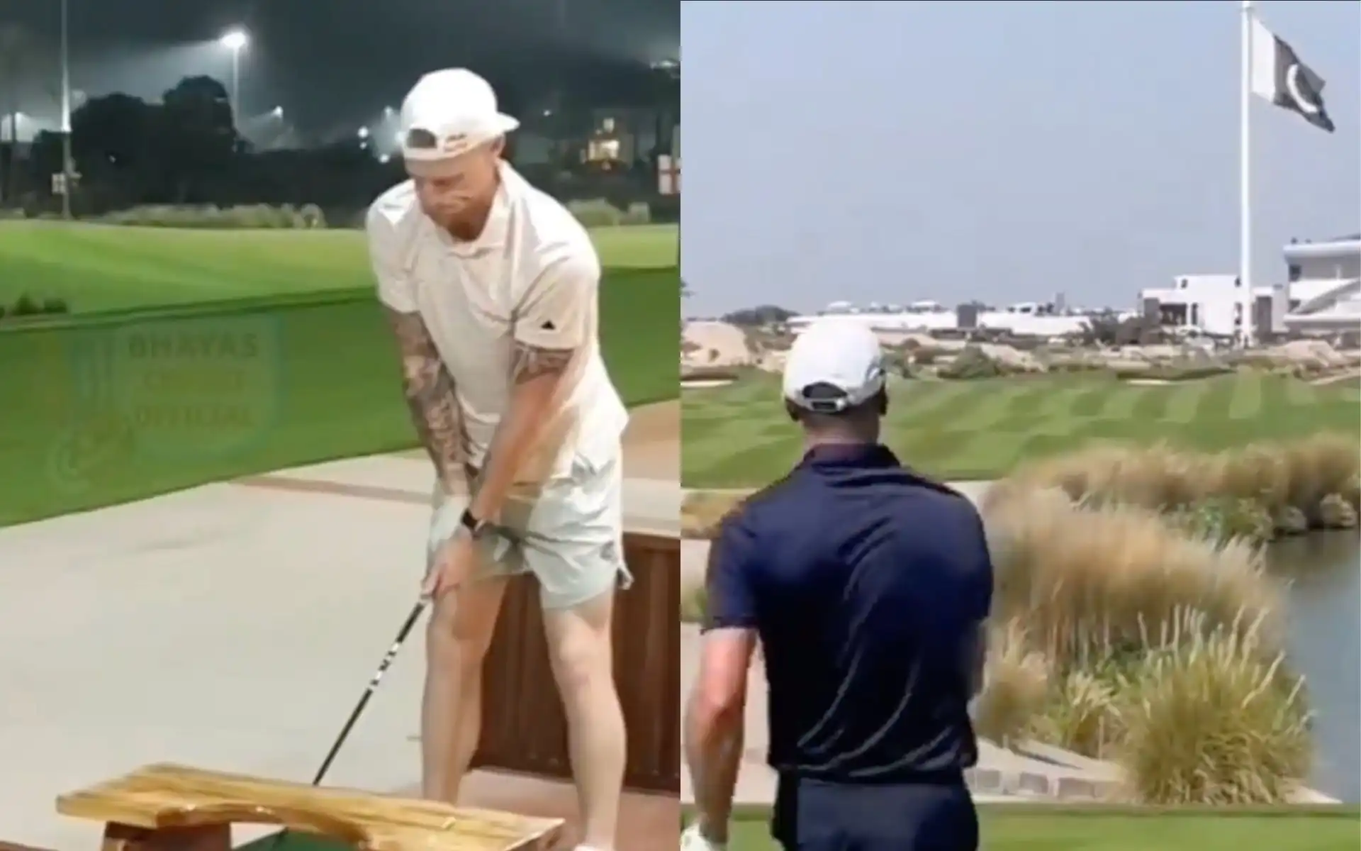 Ben Stokes and Chris Woakes playing golf (Source: Screengrab@CallMeSheri1/X.com)