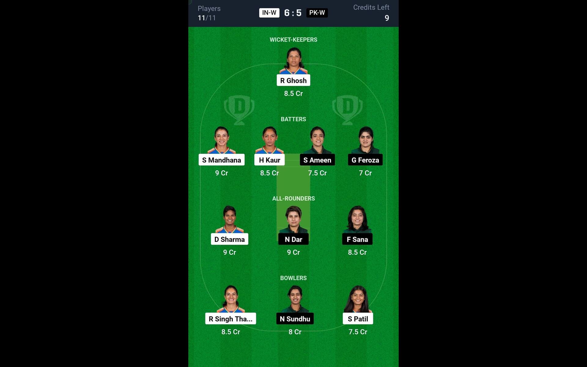 IN-W vs PK-W, Women's T20 World Cup 2024: Dream11 Team 2 [Source: @Dream11 App]