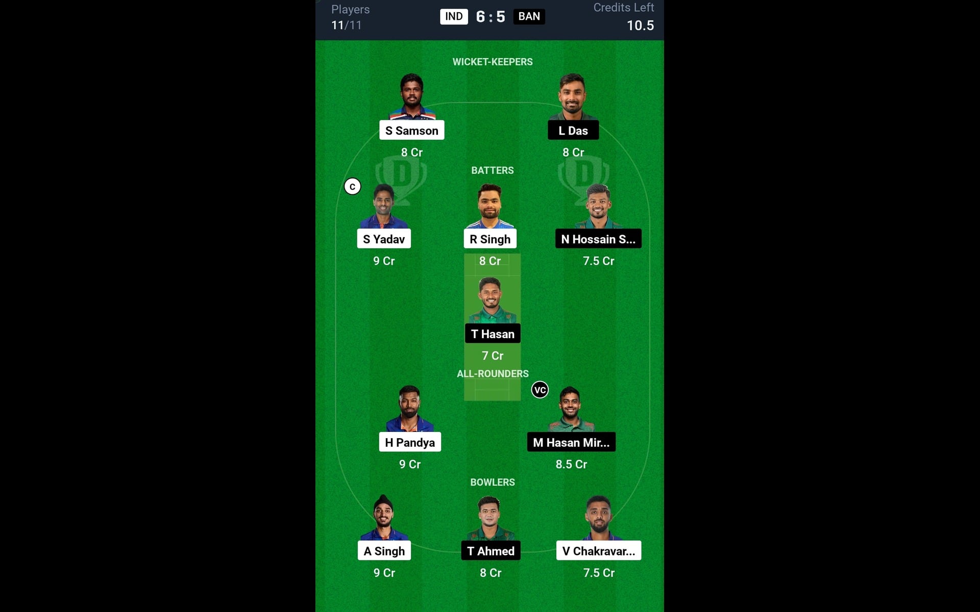 IND vs BAN, 1st T20I: Dream11 Team 2 [Source: @Dream11 App]