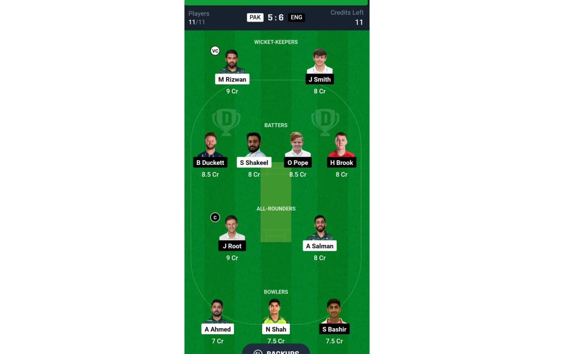 PAK vs ENG, 1st Test: Dream11 Team 1 [Source: @Dream11 App]