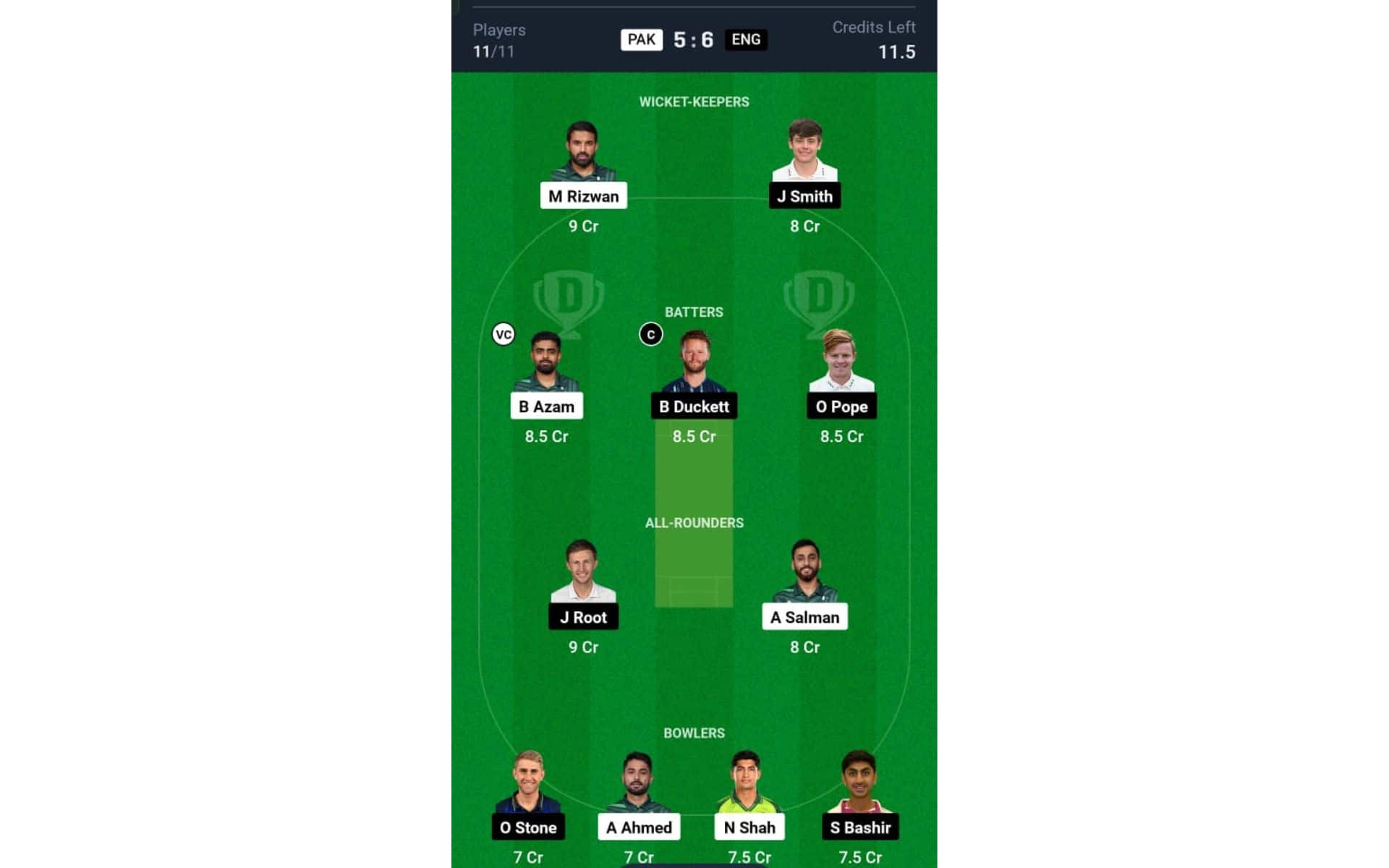 PAK vs ENG, 1st Test: Dream11 Team 1 [Source: @Dream11 App]