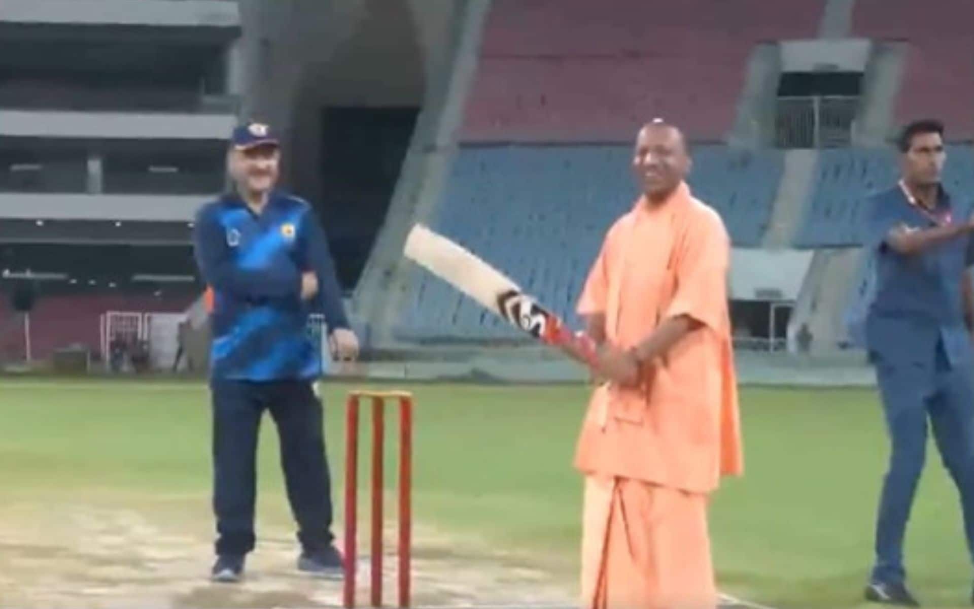 UP CM Yogi Adityanath at the Ekana Stadium [Source: Screengrab/@ANI/x]