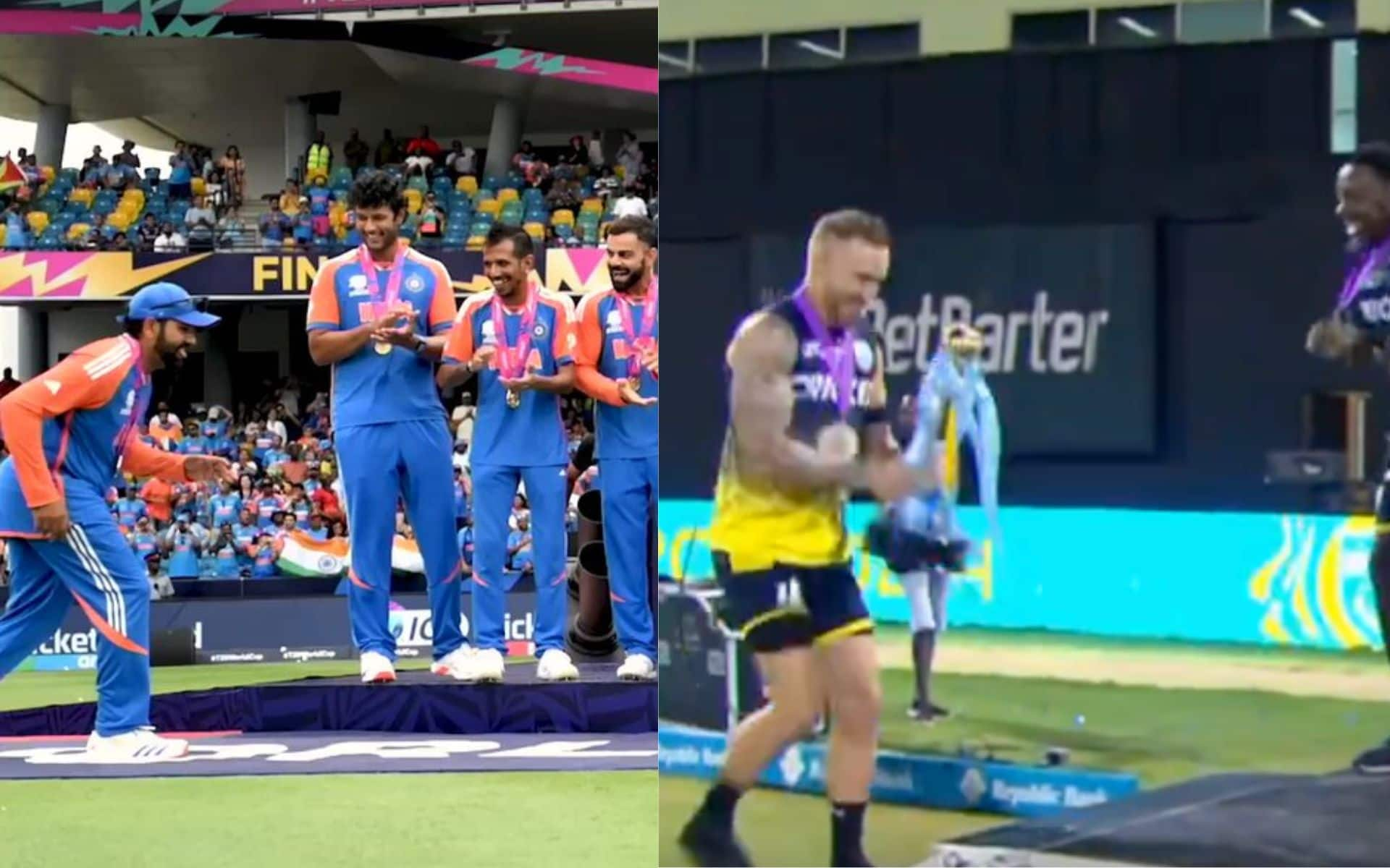 Faf du Plessis fulls off a slow motion walk during CPL title celebrations (@CPL/@eternalroute/X.com)