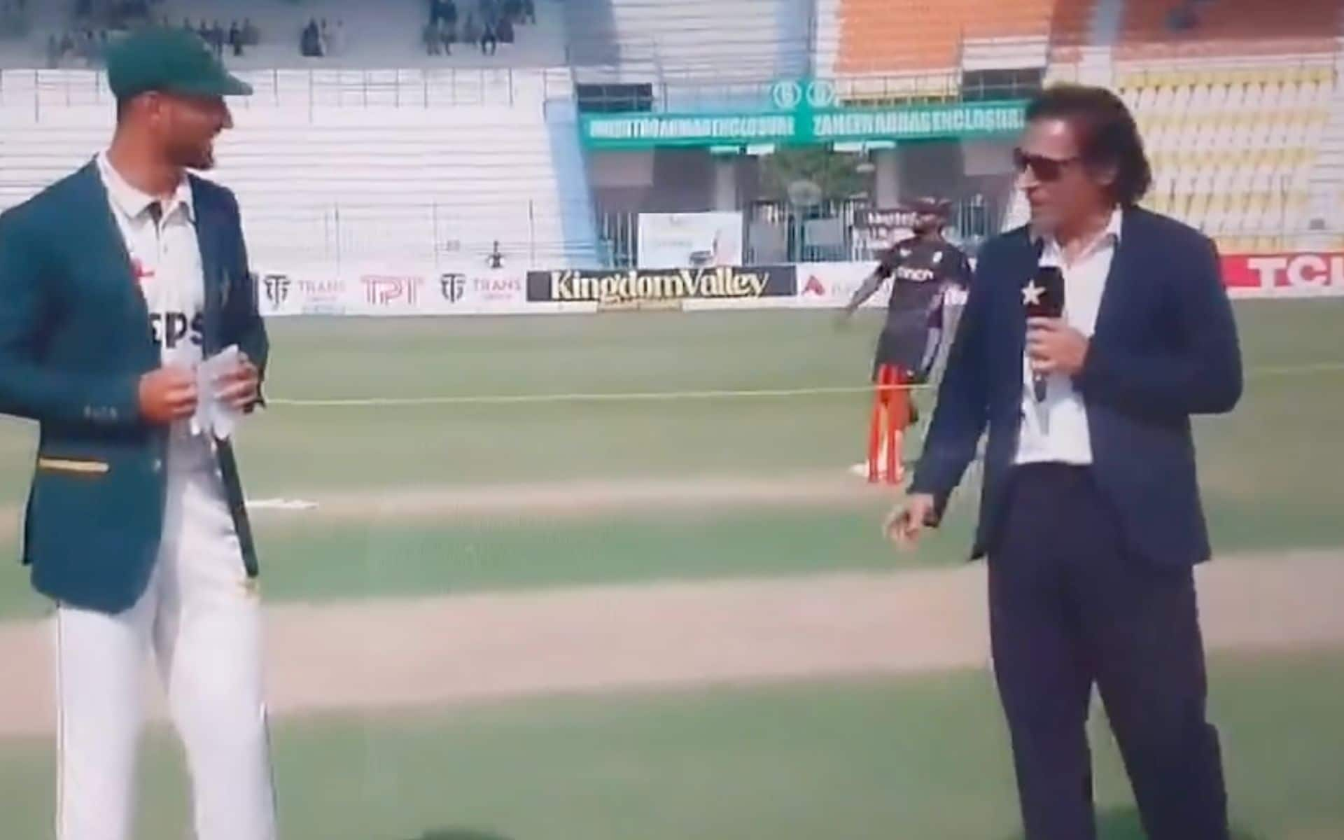 Ramiz Raja with Shan Masood at toss (Screengrab@cricket543210/X.com)