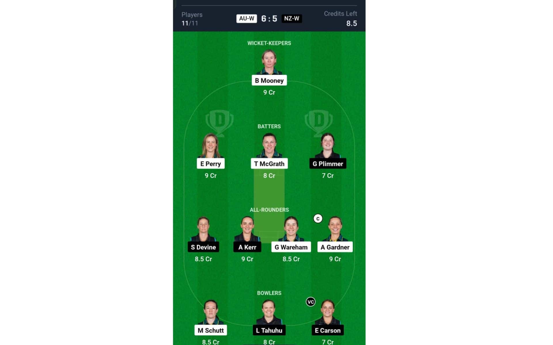 AU-W vs NZ-W, Women's T20 World Cup 2024: Dream11 Team 1 [Source: @Dream11 App]