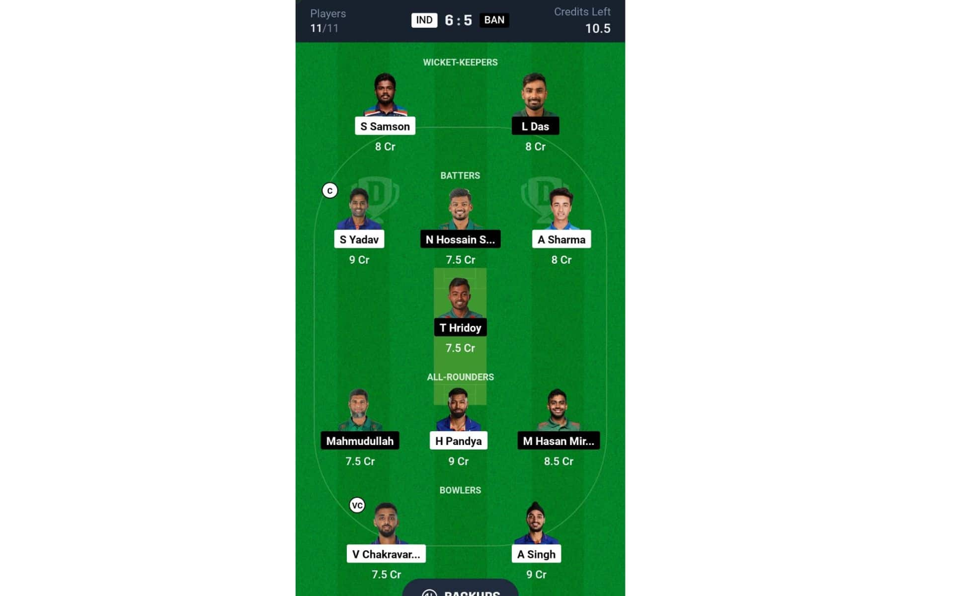 IND vs BAN, T20I series: Dream11 Team 1 [Source: @Dream11 App]