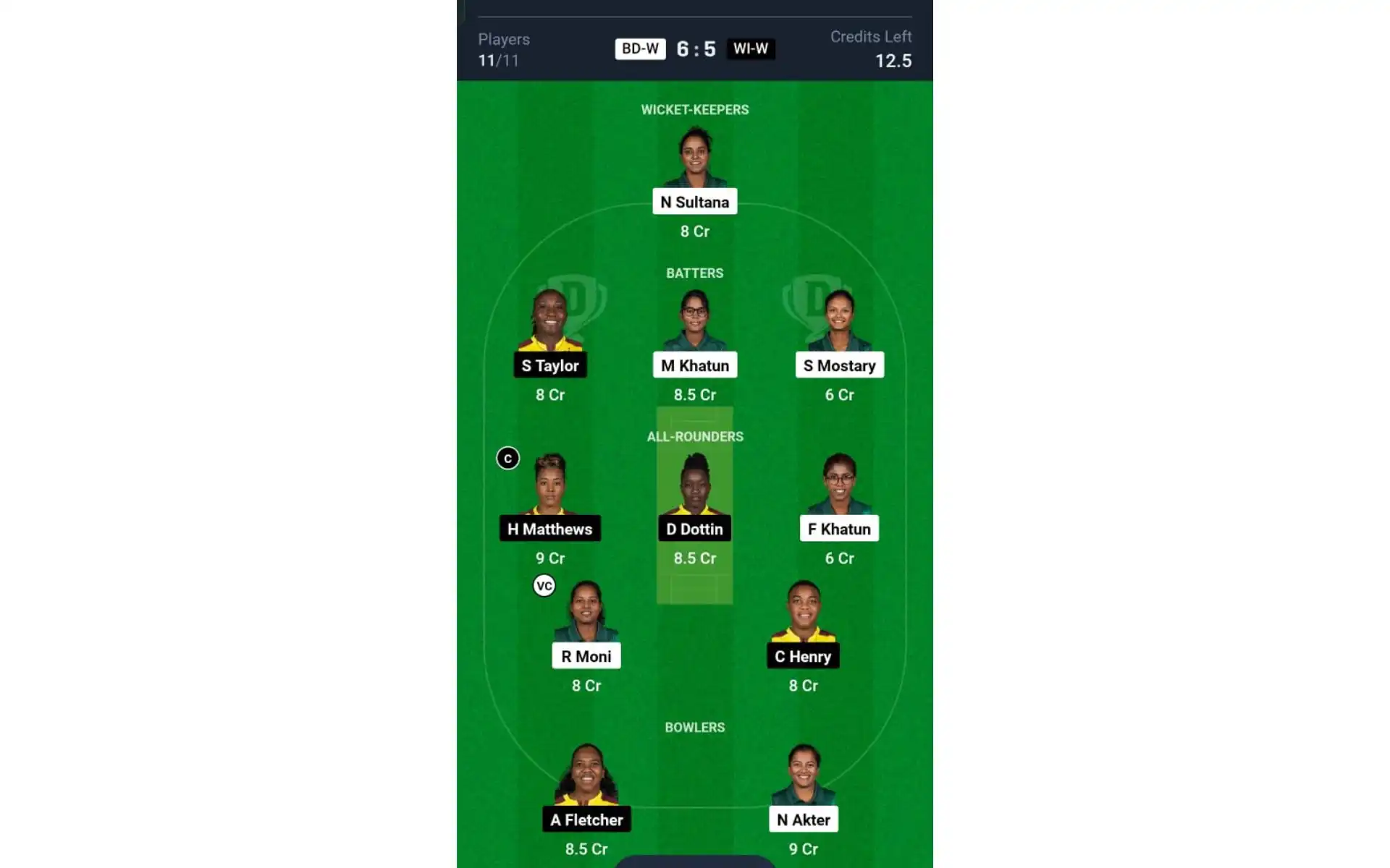 BD-W vs WI-W, Women's T20 World Cup 2024: Dream11 Team 1 [Source: @Dream11 App]