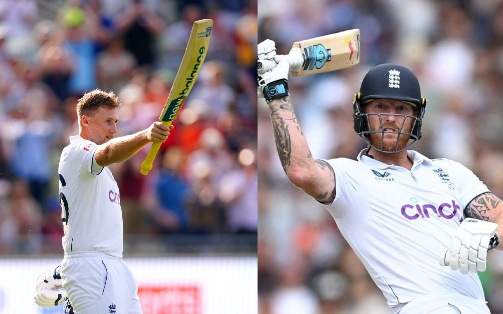 Joe Root (L) and Ben Stokes (R) [Source: @CricCrazyJohns and @JoeRoot66Fan/X.com]