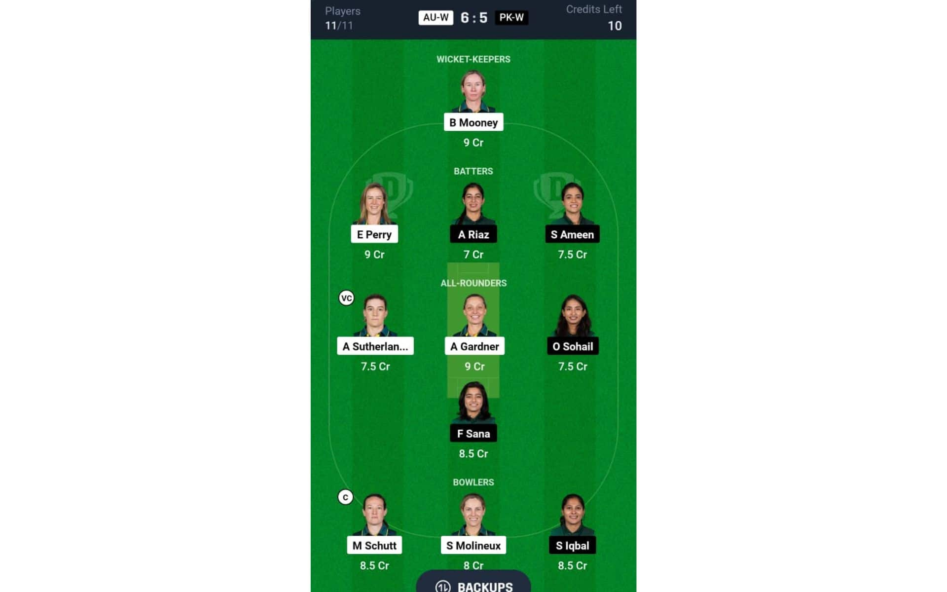 AU-W vs PK-W, Women's T20 World Cup 2024: Dream11 Team 2 [Source: @Dream11 App]