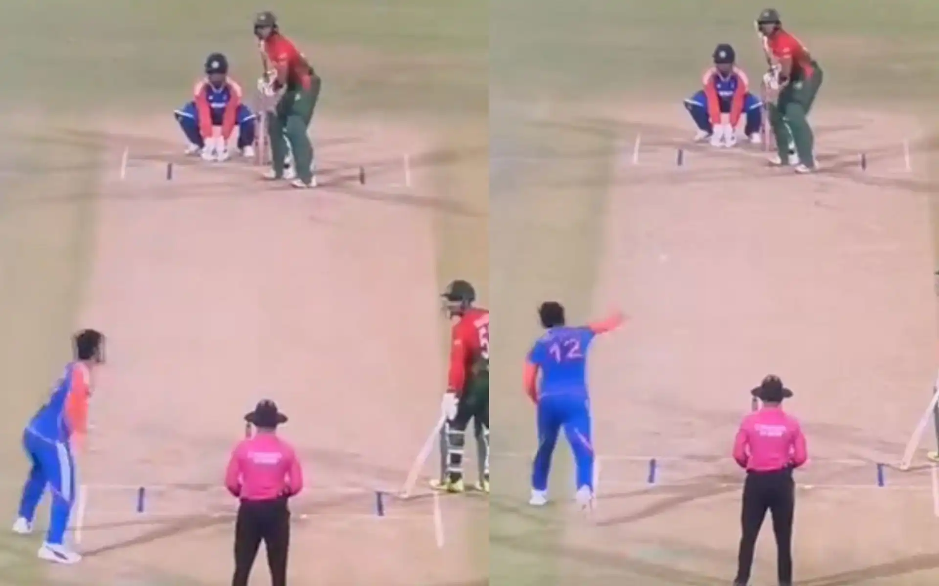 Riyan Parag bowling against Bangladesh (Source: @NaxirSajid32823/X.com)