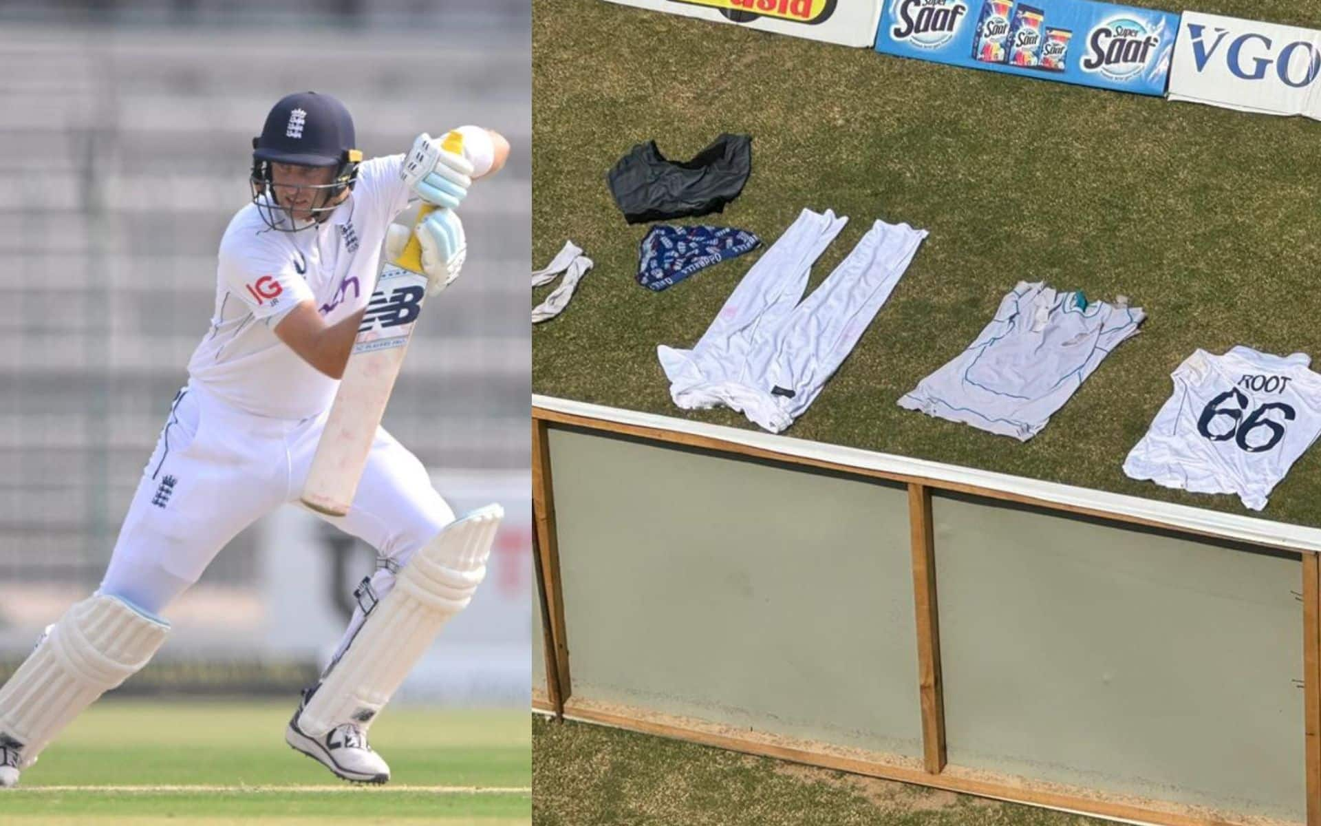 An exhausted Joe Root dried his clothes in Multan (X.com/TheBarmyArmy) 