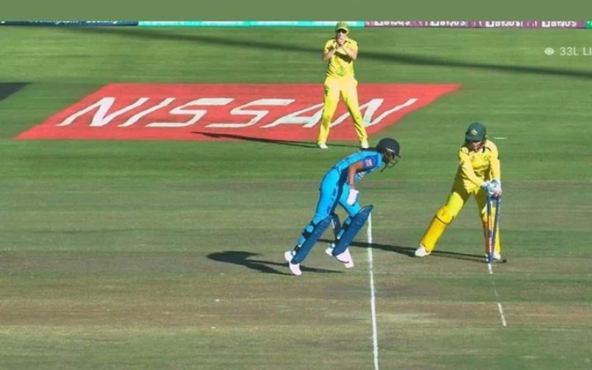 Harmanpreet Kaur's Stuck Bat Leads To Bizarre Run Out (Source: @ICC/Instagram]