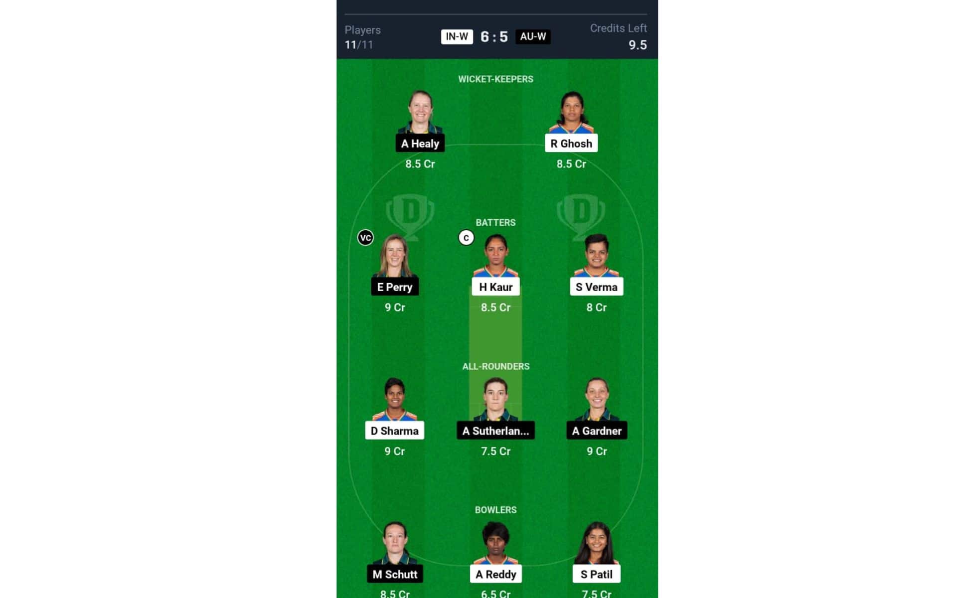 IN-W vs AU-W: Dream11 Team 2 [Source: @Dream11 App]