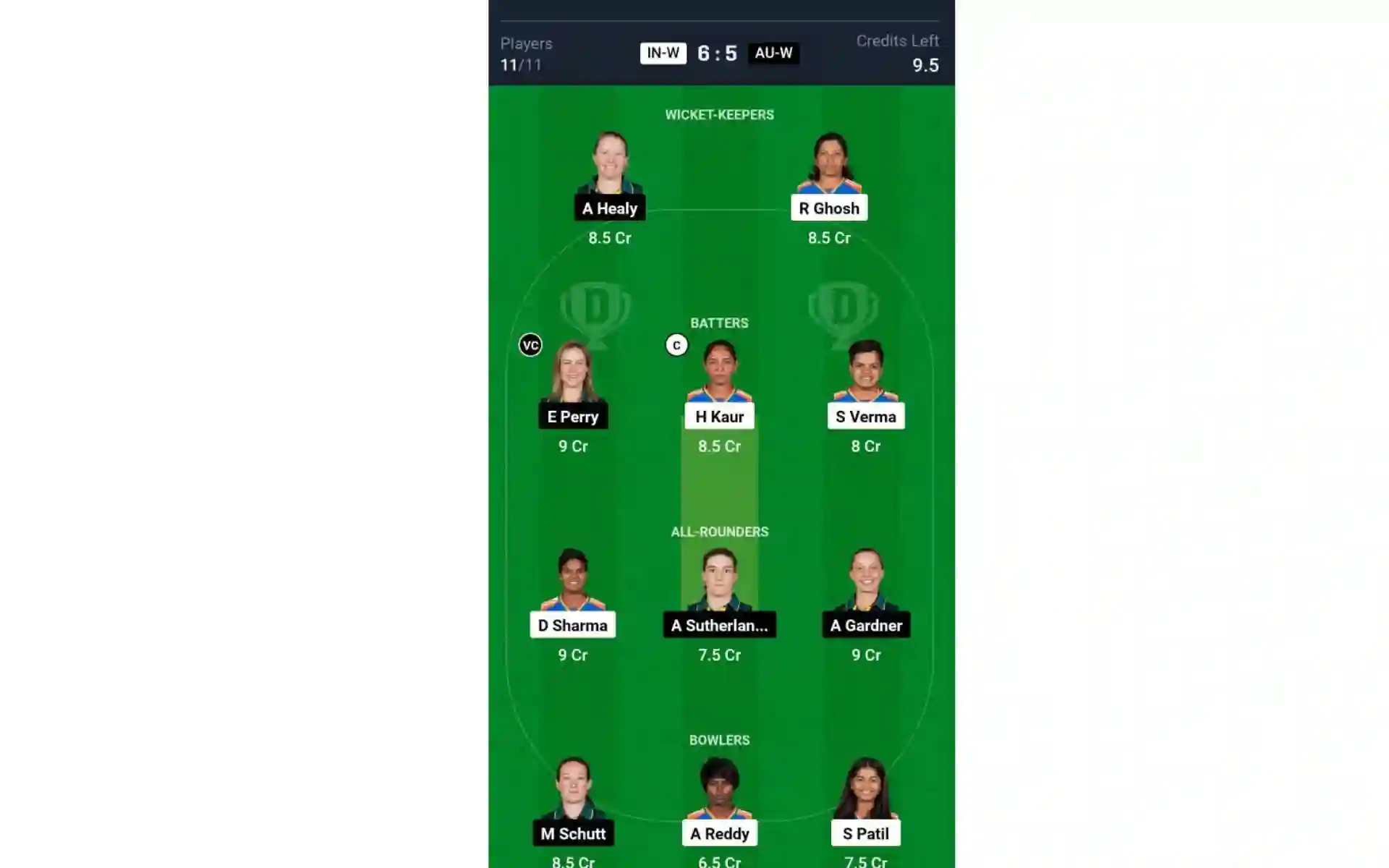 IN-W vs AU-W: Dream11 Team 2 [Source: @Dream11 App]