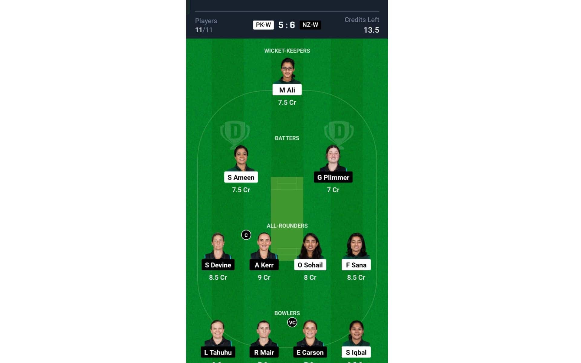 PK-W vs NZ-W: Dream11 Team 2 [Source:@Dream11 App]