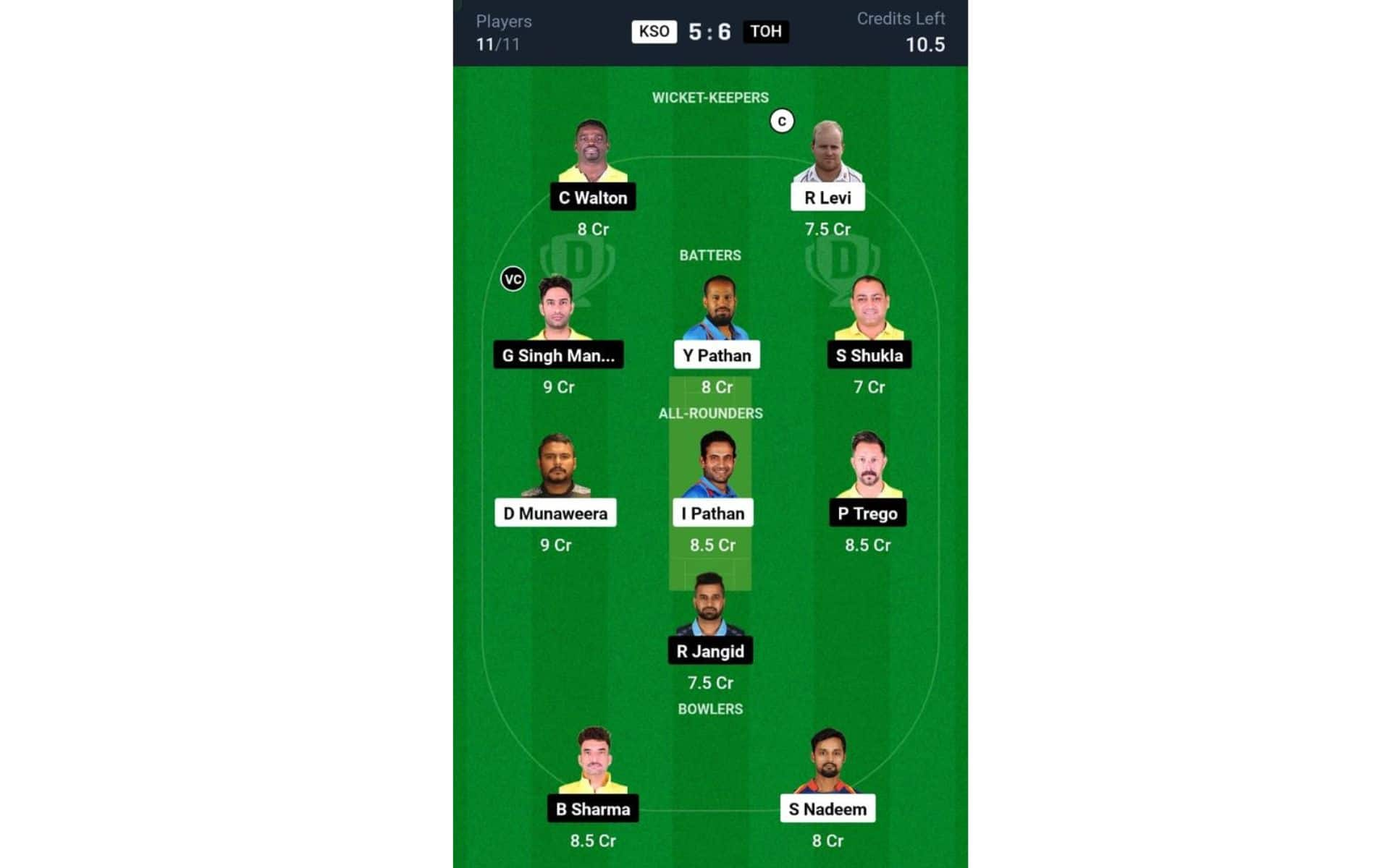 KSO vs TOH, LLC 2024: Dream11 Team 2 [Source: @Dream11 App]