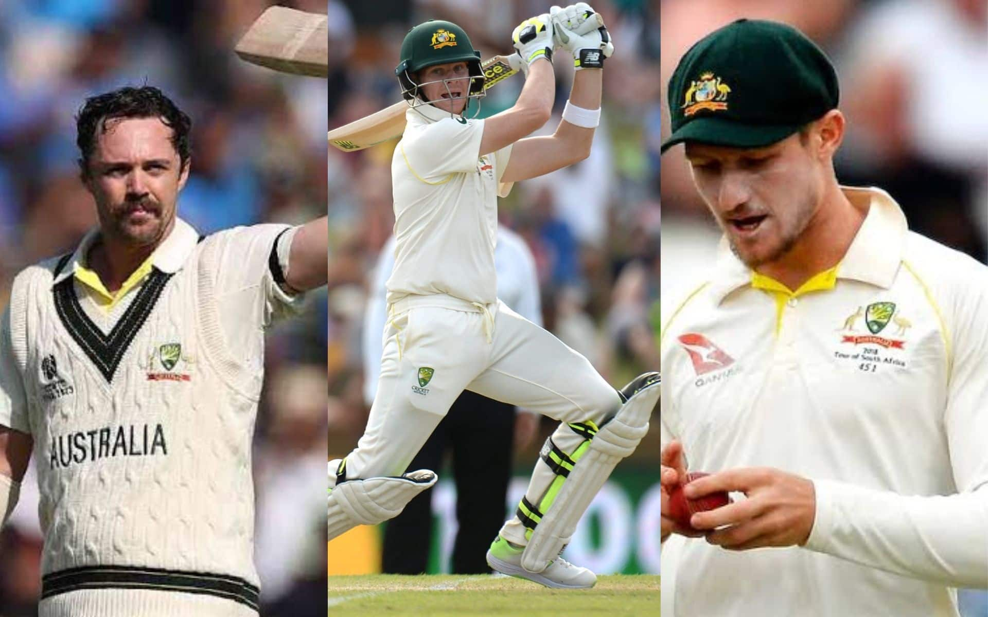 Travis Head, Steve Smith and Cameron Bancroft [Source: @ImTanujSingh, @sportycast,@cricketcomau/x.com]