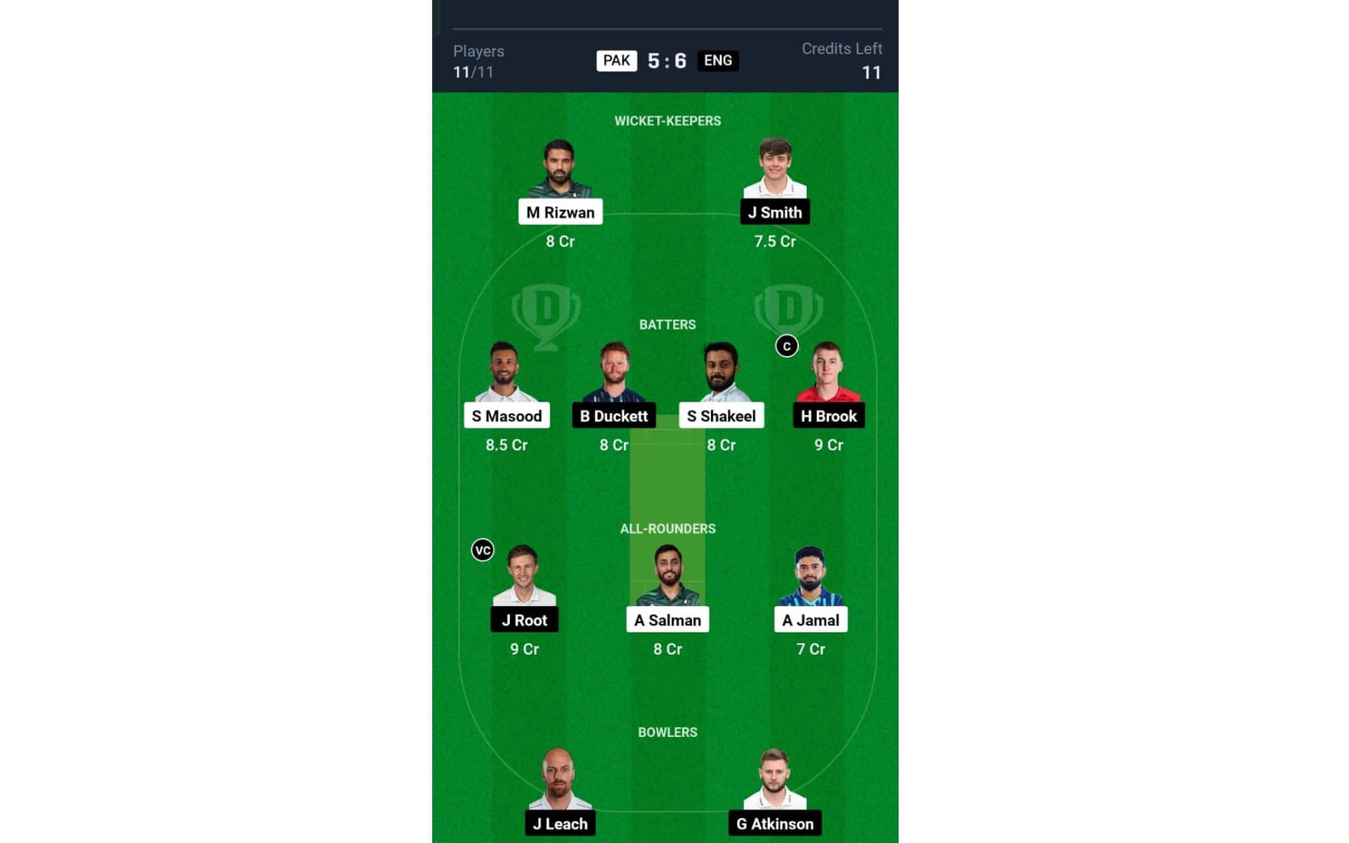 PAK vs ENG, 2nd Test: Dream11 Team 1 [Source: @Dream11 App]