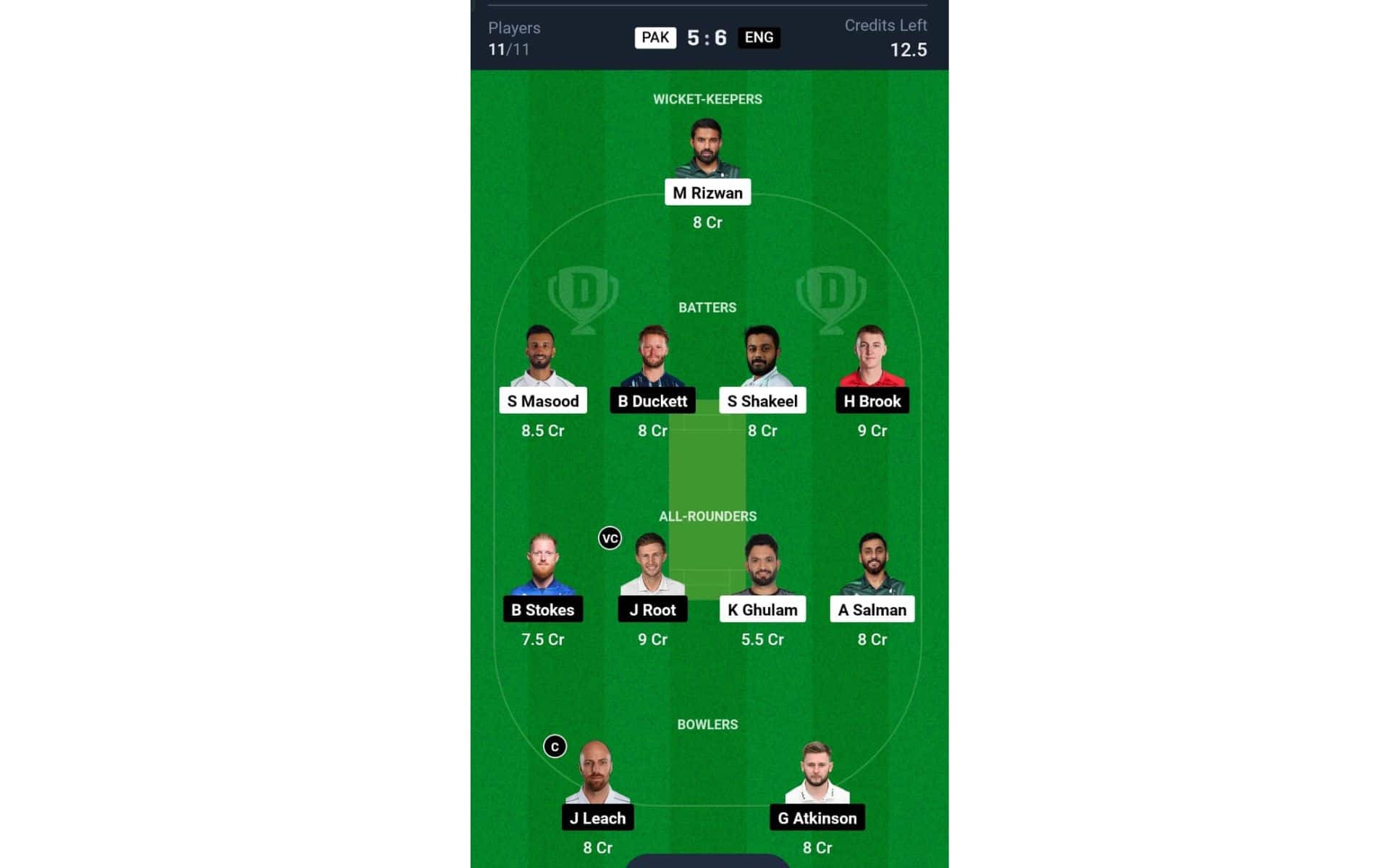 PAK vs ENG, 2nd Test: Dream11 Team 2 [Source: @Dream11 App]